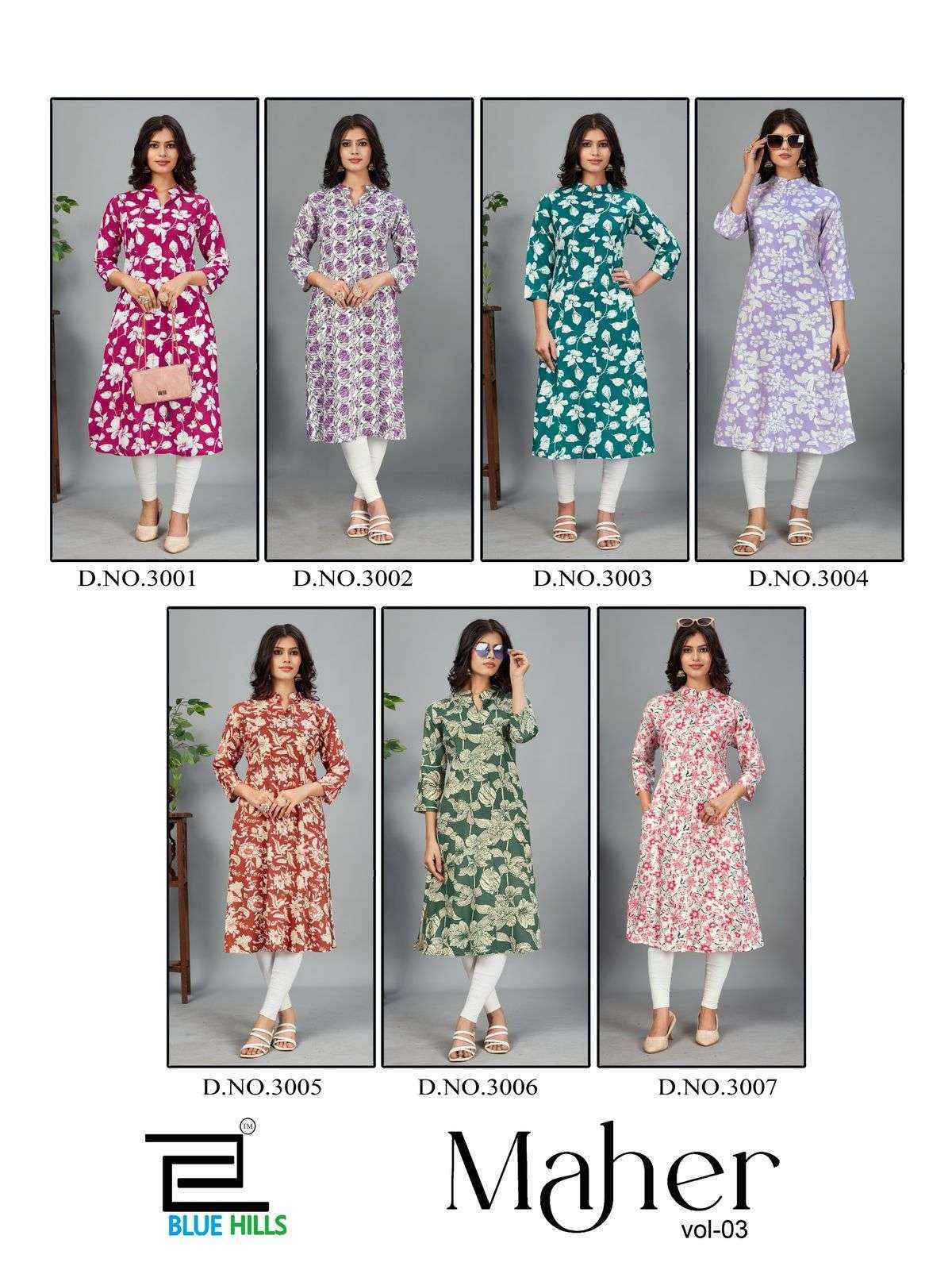 Blue Hills Maher Vol-3 Rayon Kurti (7 pcs Catalogue)