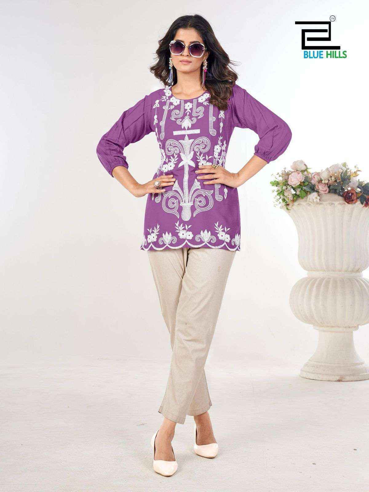 Blue Hills Rabbit Rayon Weastern Top 6 pcs Catalogue