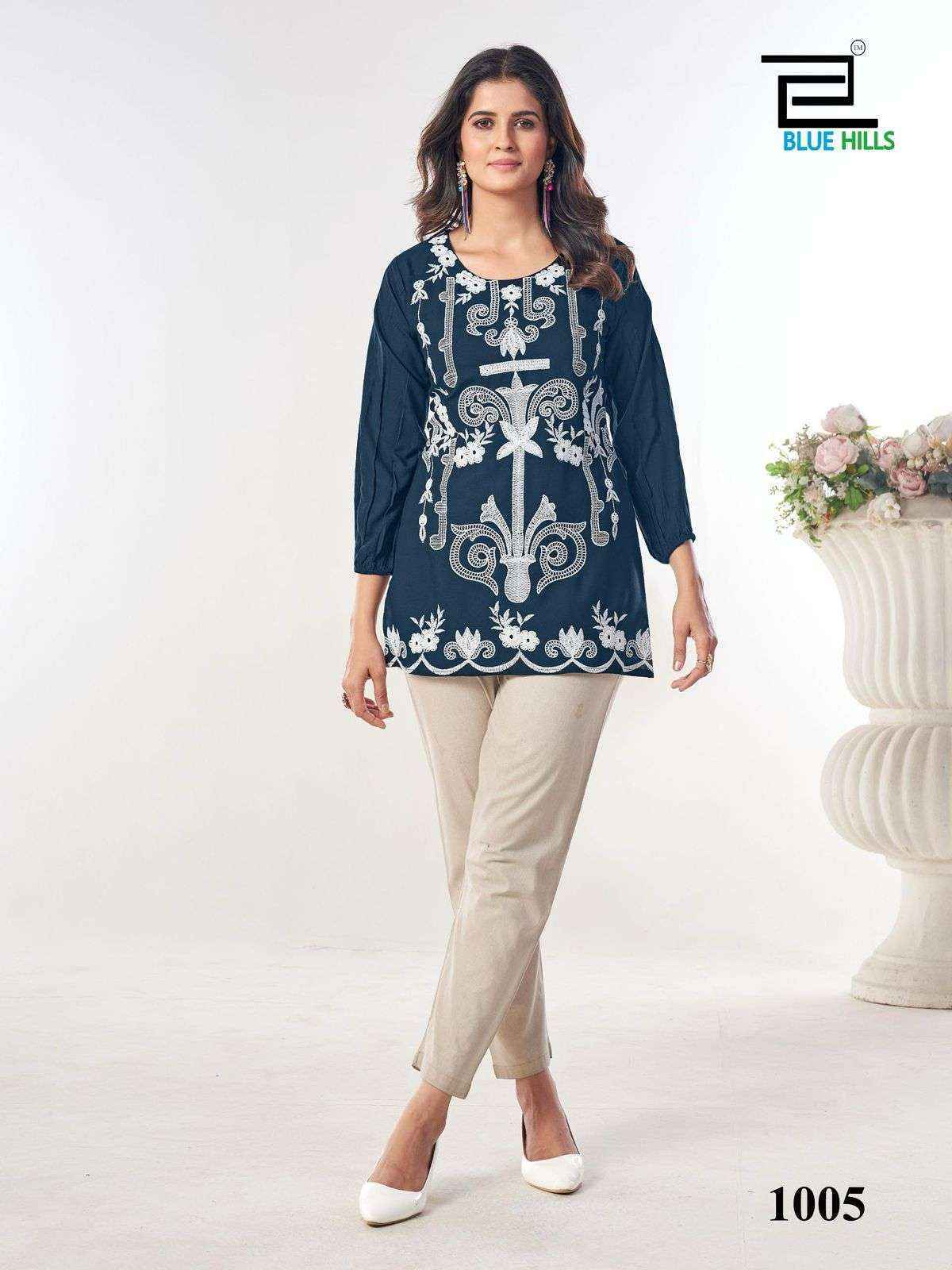 Blue Hills Rabbit Rayon Weastern Top 6 pcs Catalogue