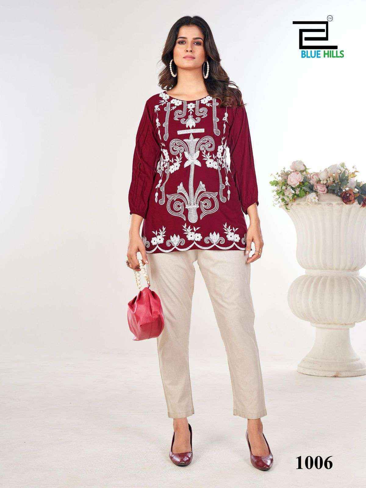 Blue Hills Rabbit Rayon Weastern Top 6 pcs Catalogue