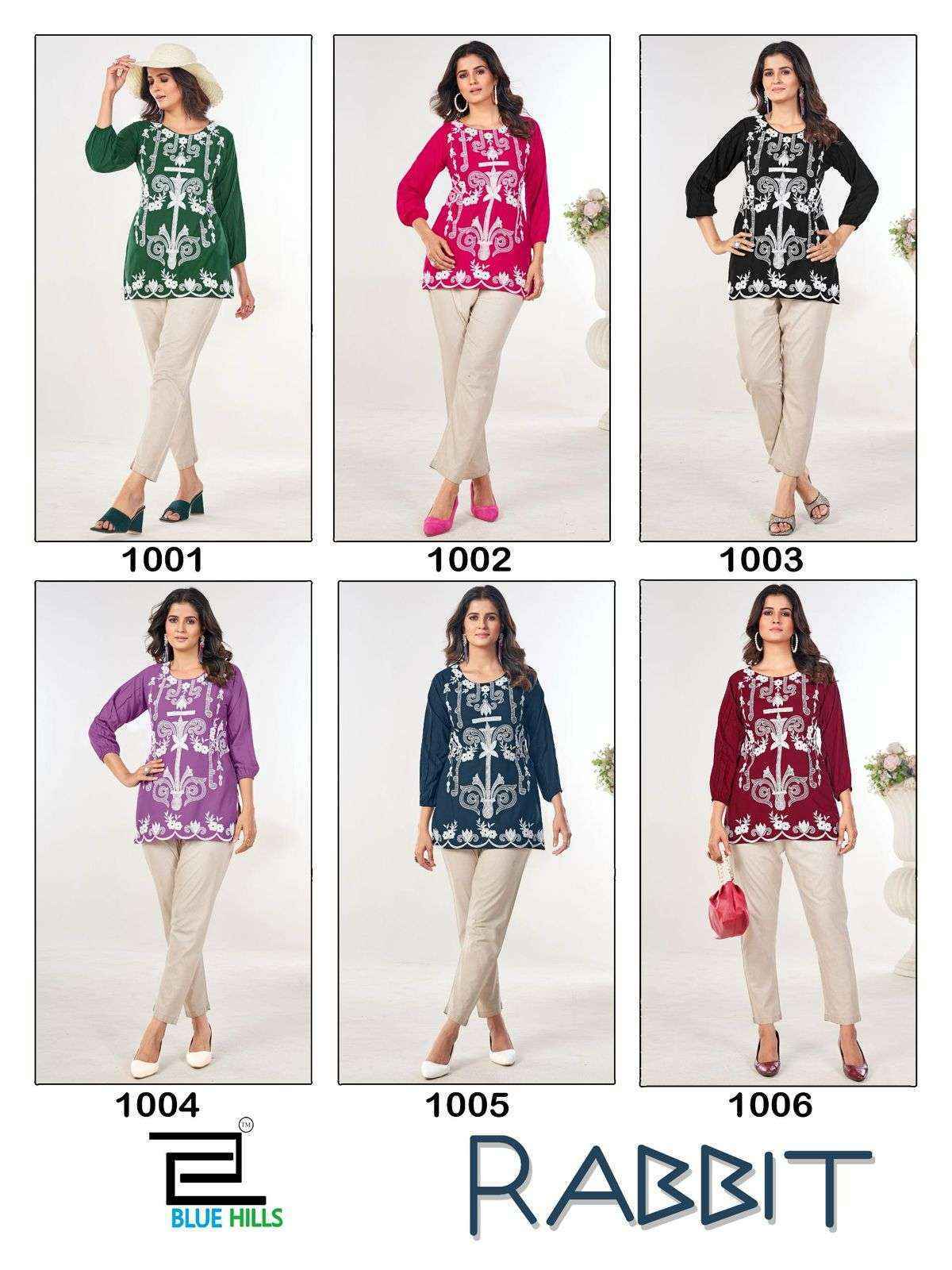 Blue Hills Rabbit Rayon Weastern Top 6 pcs Catalogue