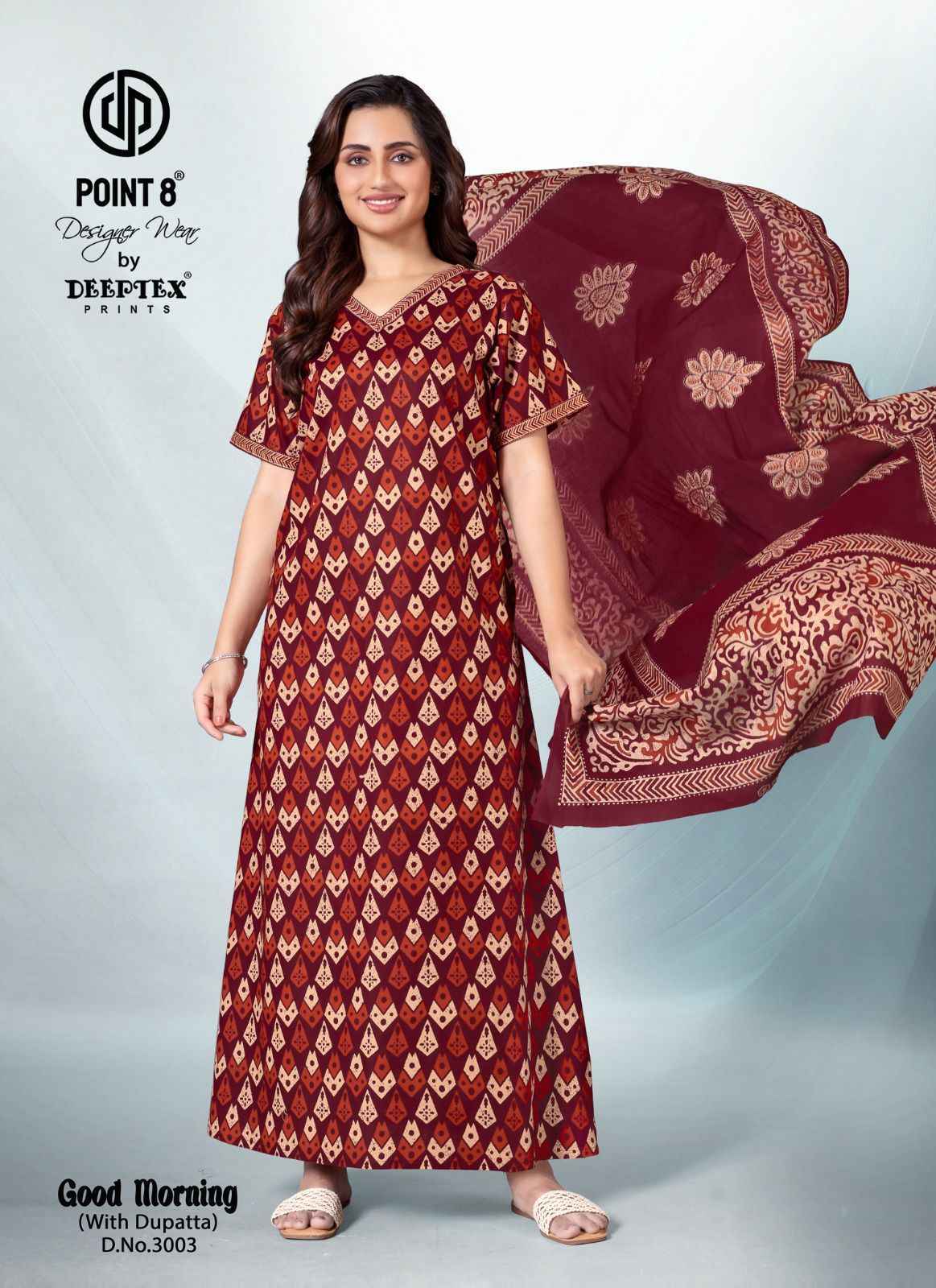 Deeptex Good Morning Vol 3 Cotton Nighty With Dupatta 10 pcs Catalogue
