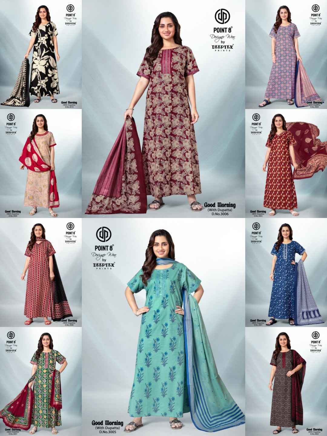 Deeptex Good Morning Vol 3 Cotton Nighty With Dupatta 10 pcs Catalogue