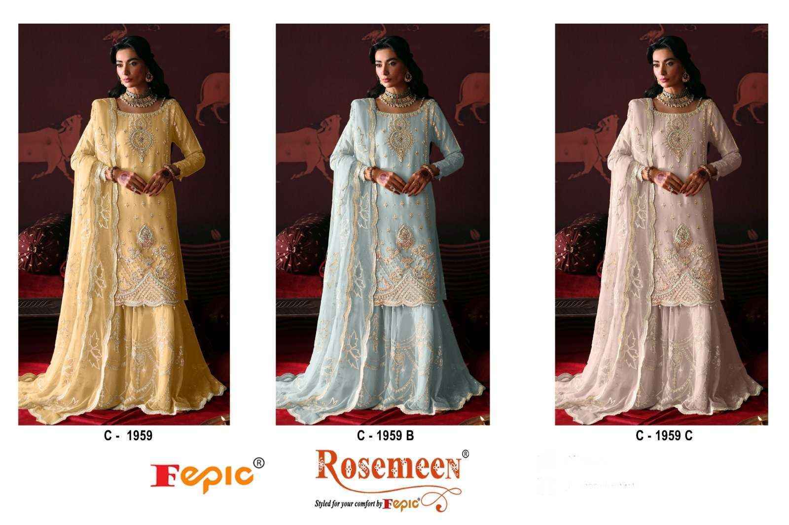 Fepic Rosemeen C-1959 Organza Dress Material (3 pcs Catalogue)