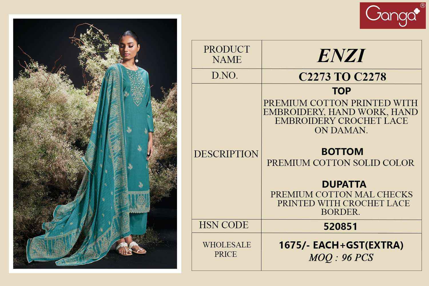 Ganga Enzi Cotton Dress Material 6 pcs Catalogue