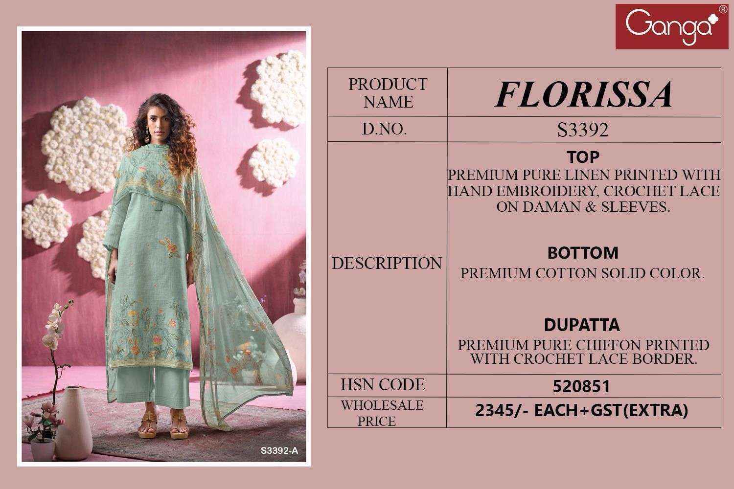 Ganga Florissa 3392 Linen Cotton Dress Material 4 pcs Catalogue
