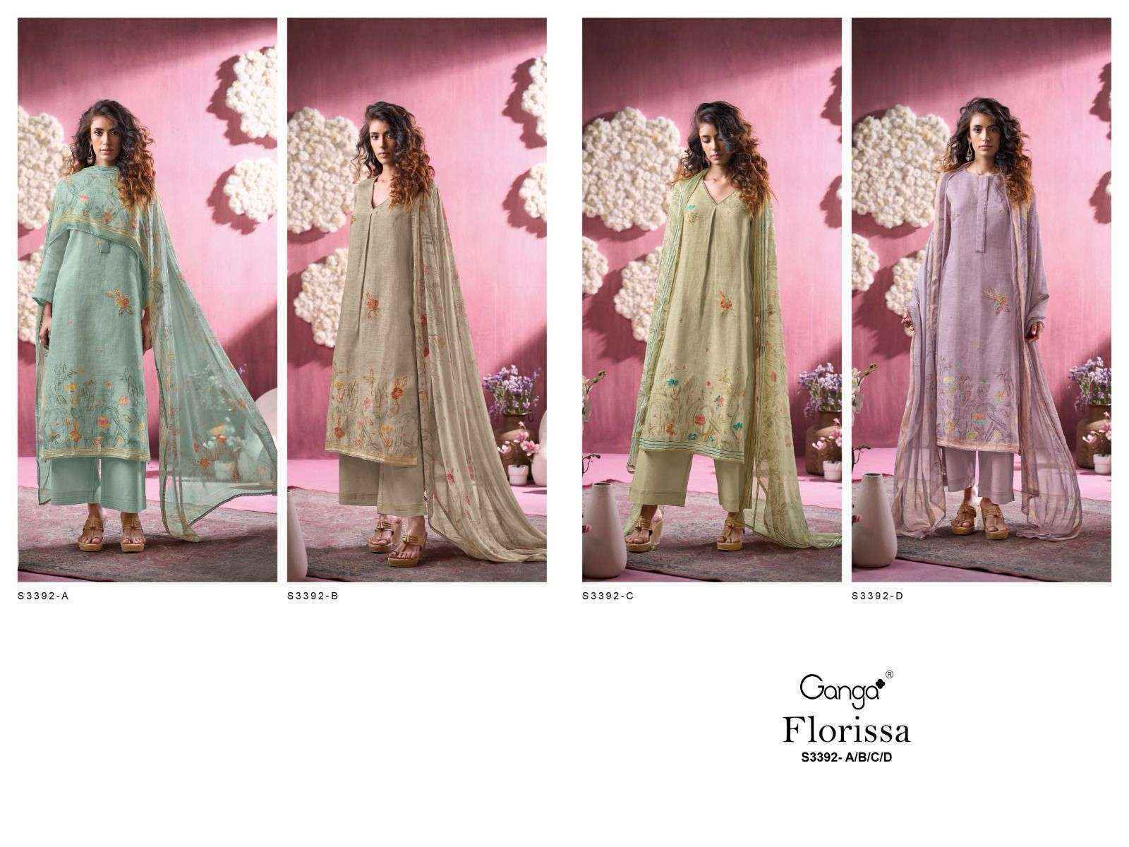 Ganga Florissa 3392 Linen Cotton Dress Material 4 pcs Catalogue