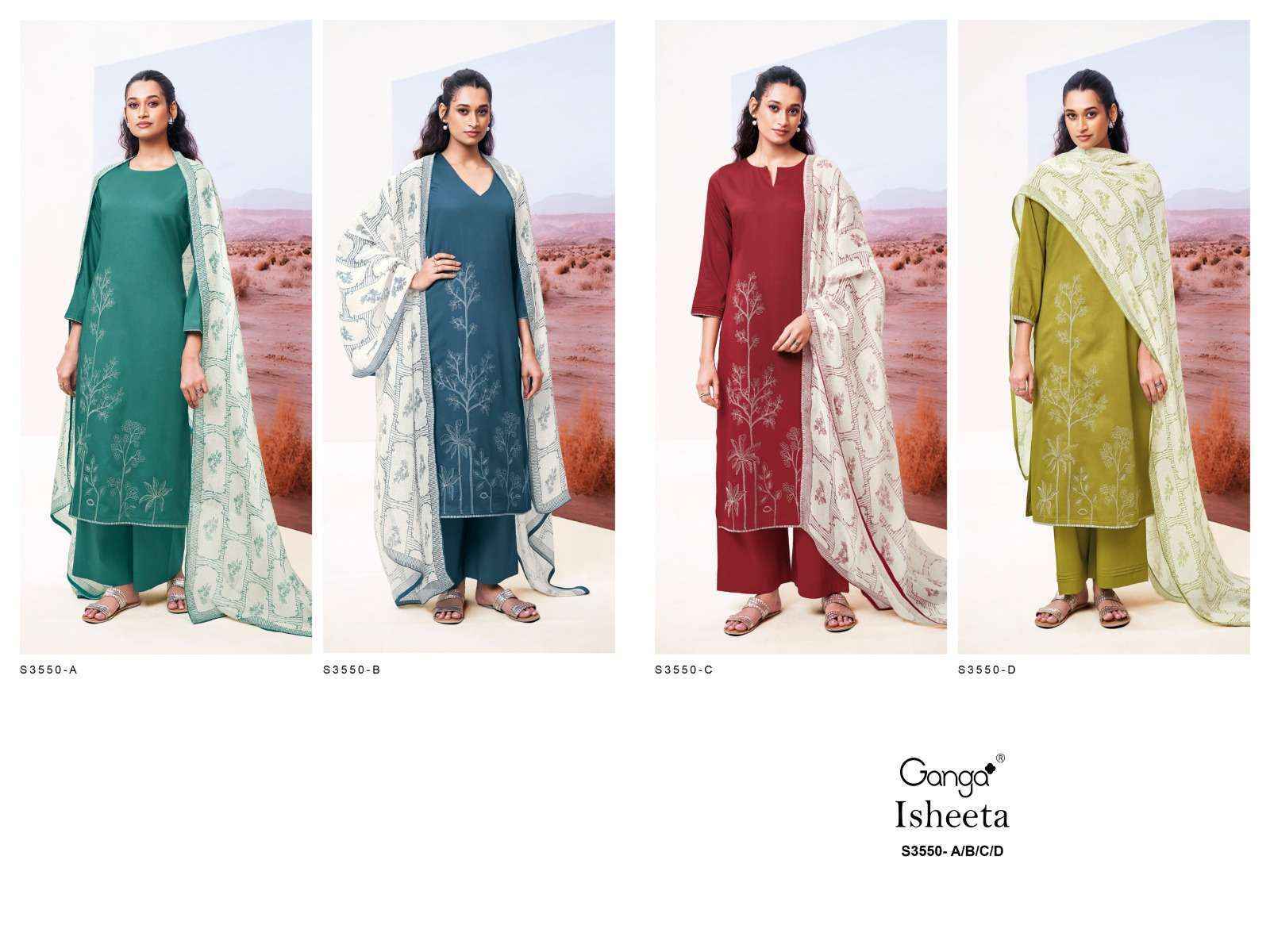 Ganga Isheeta 3550 Silk Cotton Dress Material 4 pcs Catalogue