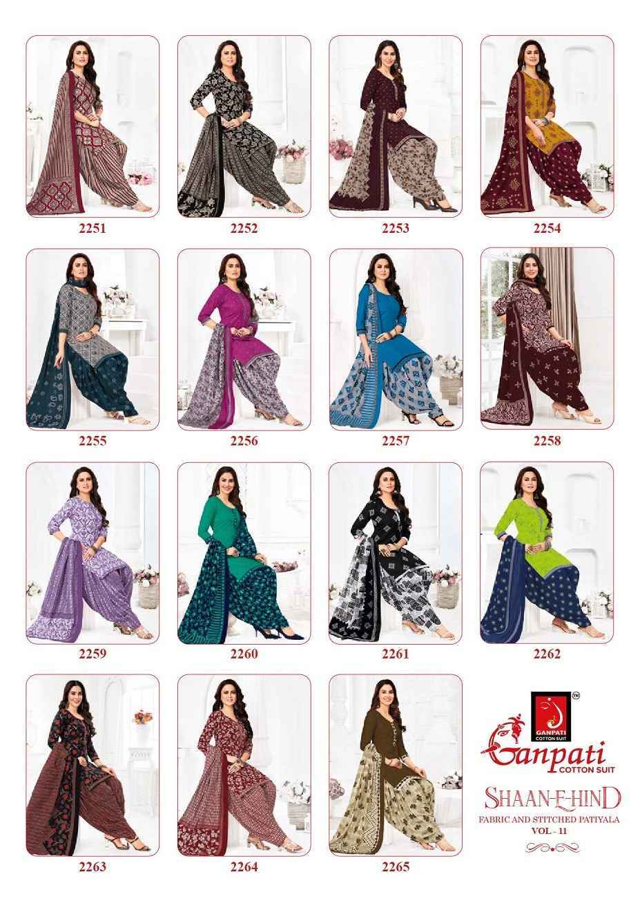 Ganpati Shaan E Hind Patiyala Vol 11 Readymade Cotton Dress 15 pcs Catlogue