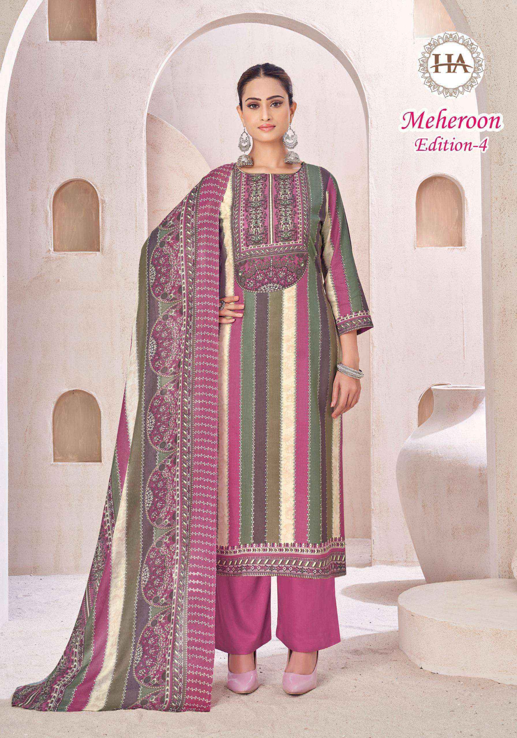 Harshit Fashion Meheroon Edition-4 Viscouse Dress Material (6 pcs Catalogue)