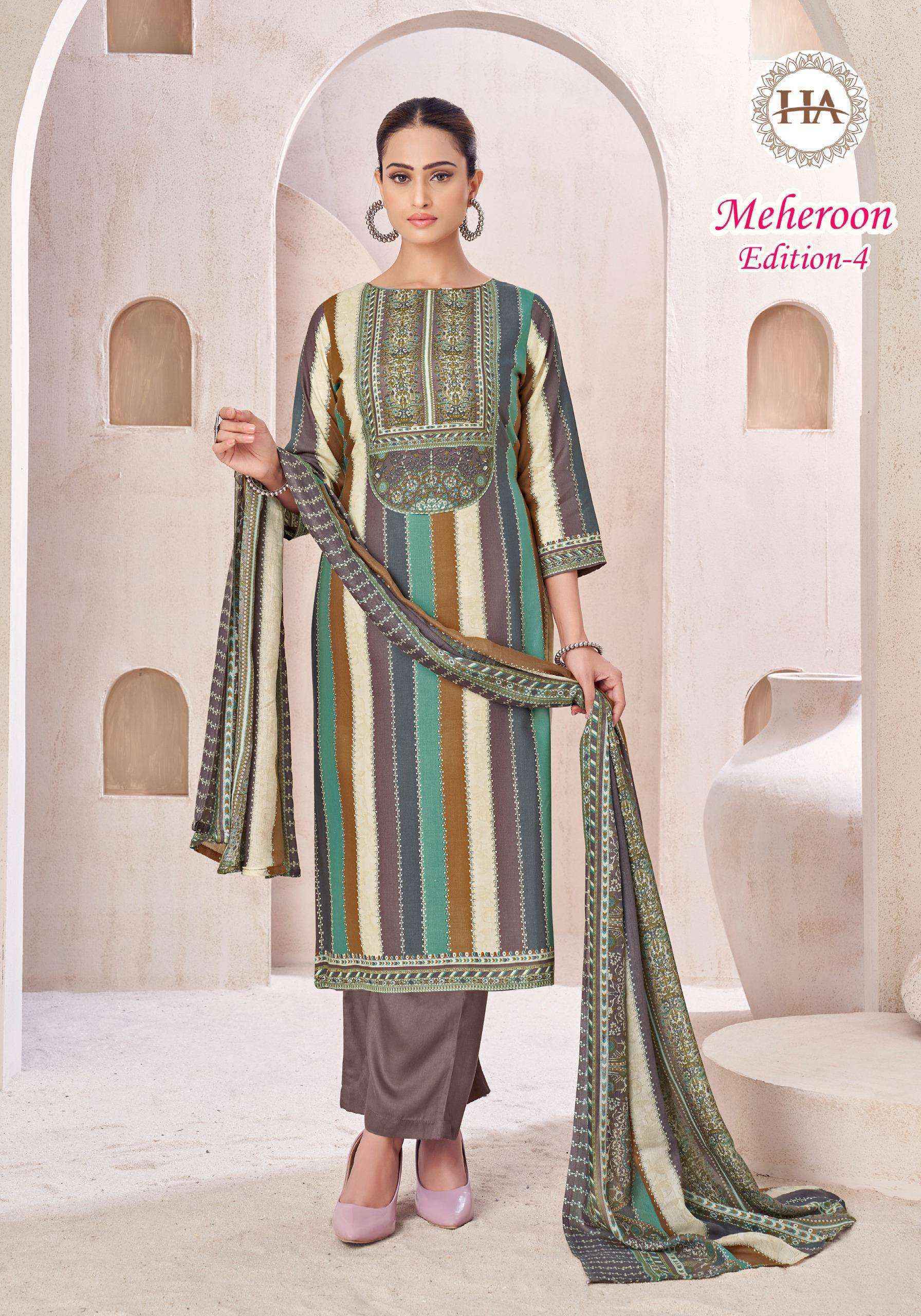 Harshit Fashion Meheroon Edition-4 Viscouse Dress Material (6 pcs Catalogue)