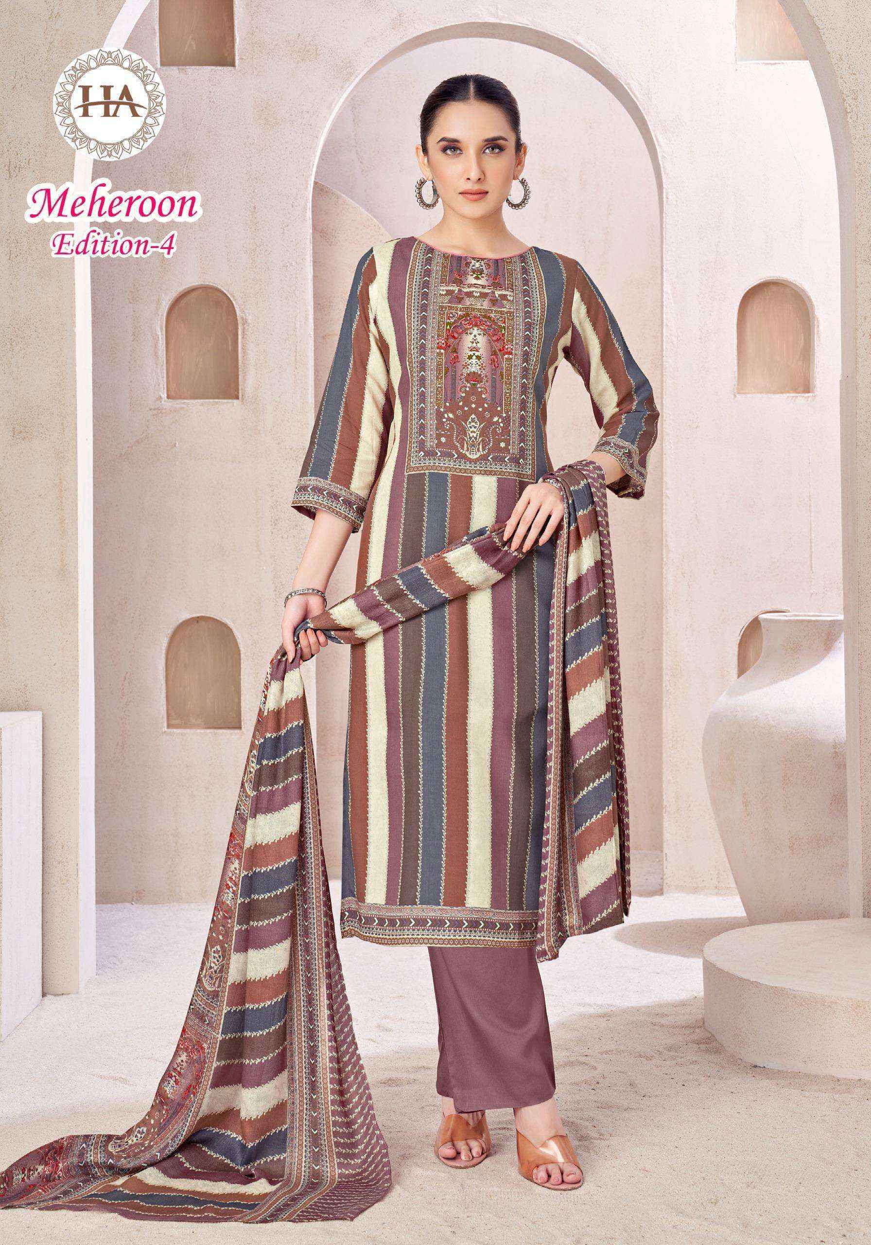 Harshit Fashion Meheroon Edition-4 Viscouse Dress Material (6 pcs Catalogue)