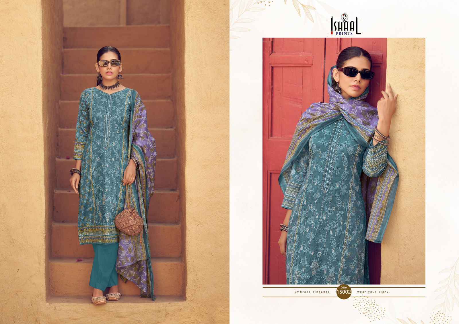 Ishaal Embroidered Vol-15 Lawn Cotton Dress Material (10 pcs Catalogue)