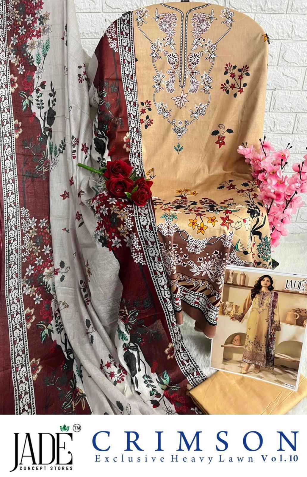 Jade Crimson Vol-10 Lawn Dress Material (6 pc Cataloge)