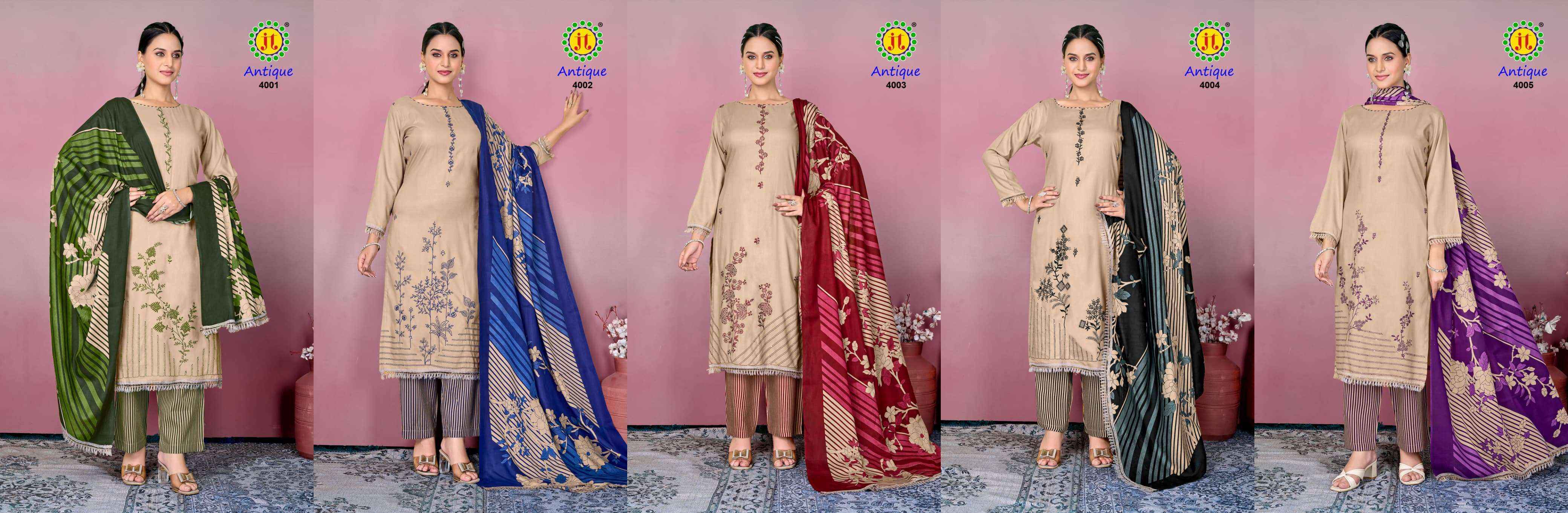 Jt Antique Vol 4 Rayon Dress Material 5 pcs Catalogue