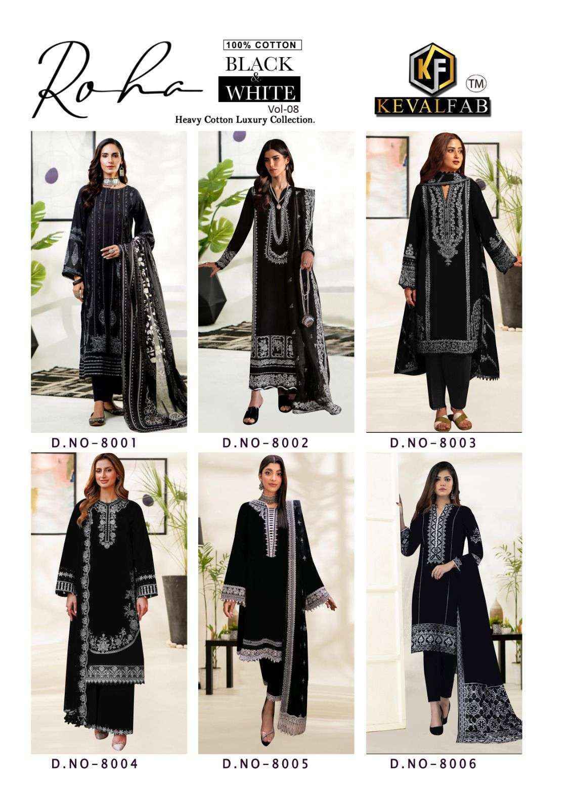 Keval Fab Roha Black & White Vol 8 Cotton Dress Material 6 pcs Catalogue