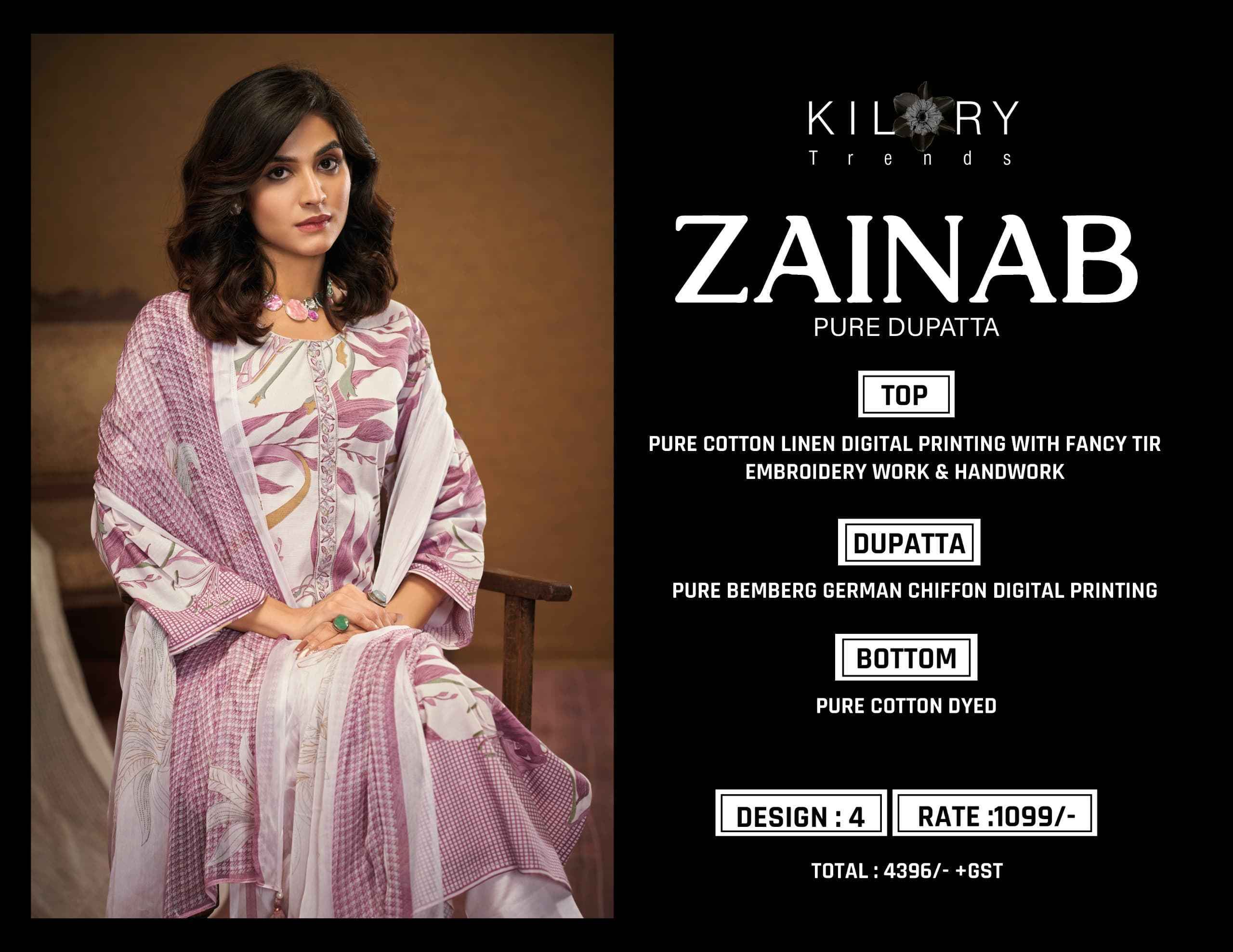 Kilory Trends Zainab Linene Cotton Dress Material (4 pcs Catalogue)