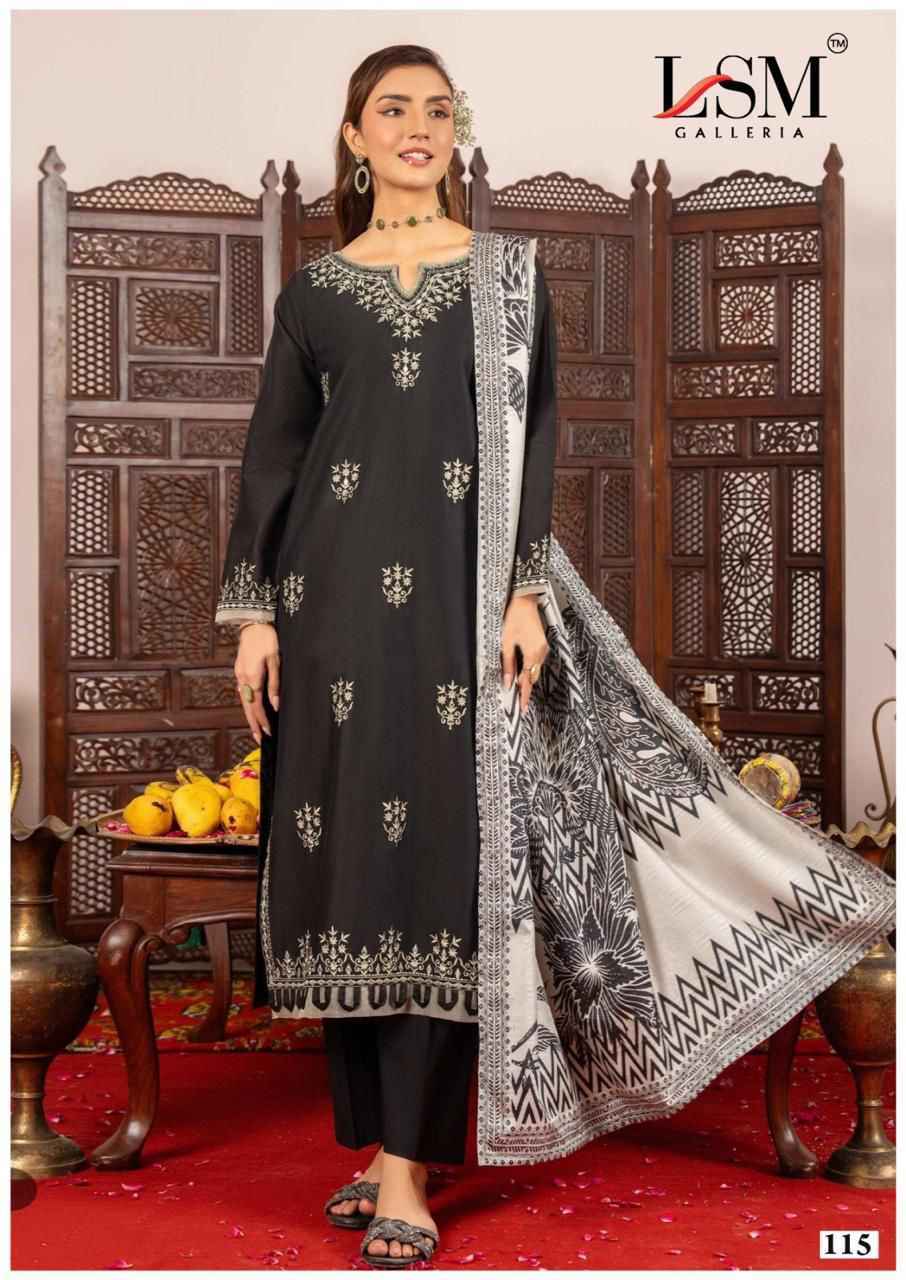 LSM Galleria Black & White Cotton Dress Material 6 pcs Catalogue