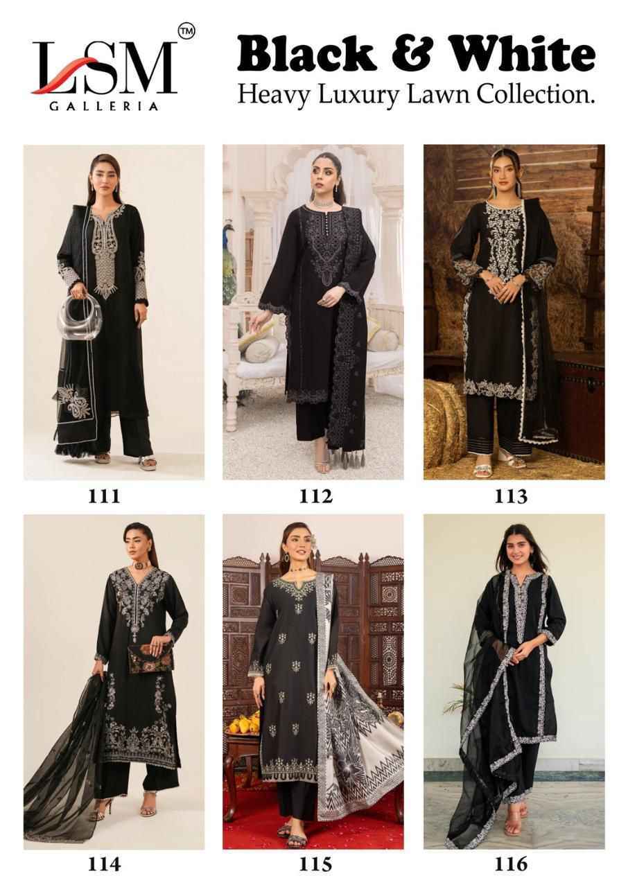 LSM Galleria Black & White Cotton Dress Material 6 pcs Catalogue