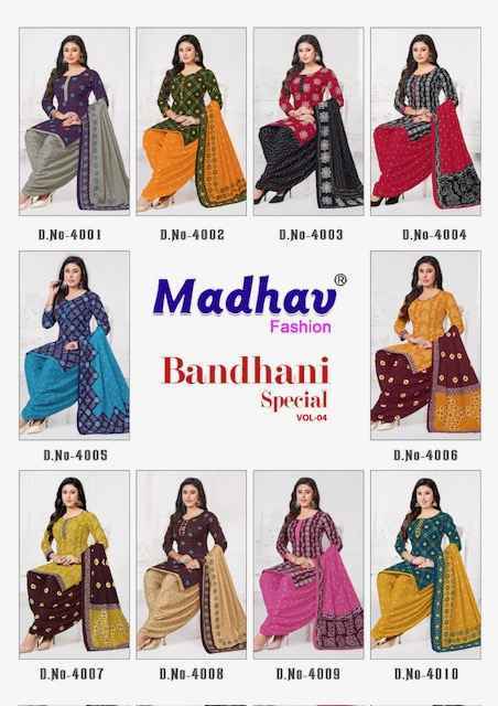 Madhav Fashion Bandhani Special Vol-4 Cotton Dress Material (10 pcs Catalogue)