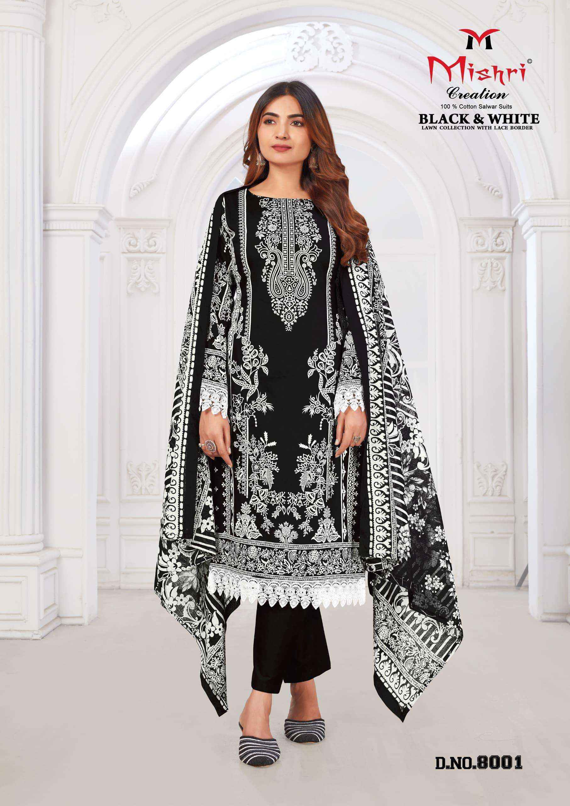 Mishri Creation Black & White Lawn Collection Vol-8 Lawn Cotton Dress Material (6 pcs Catalogue)