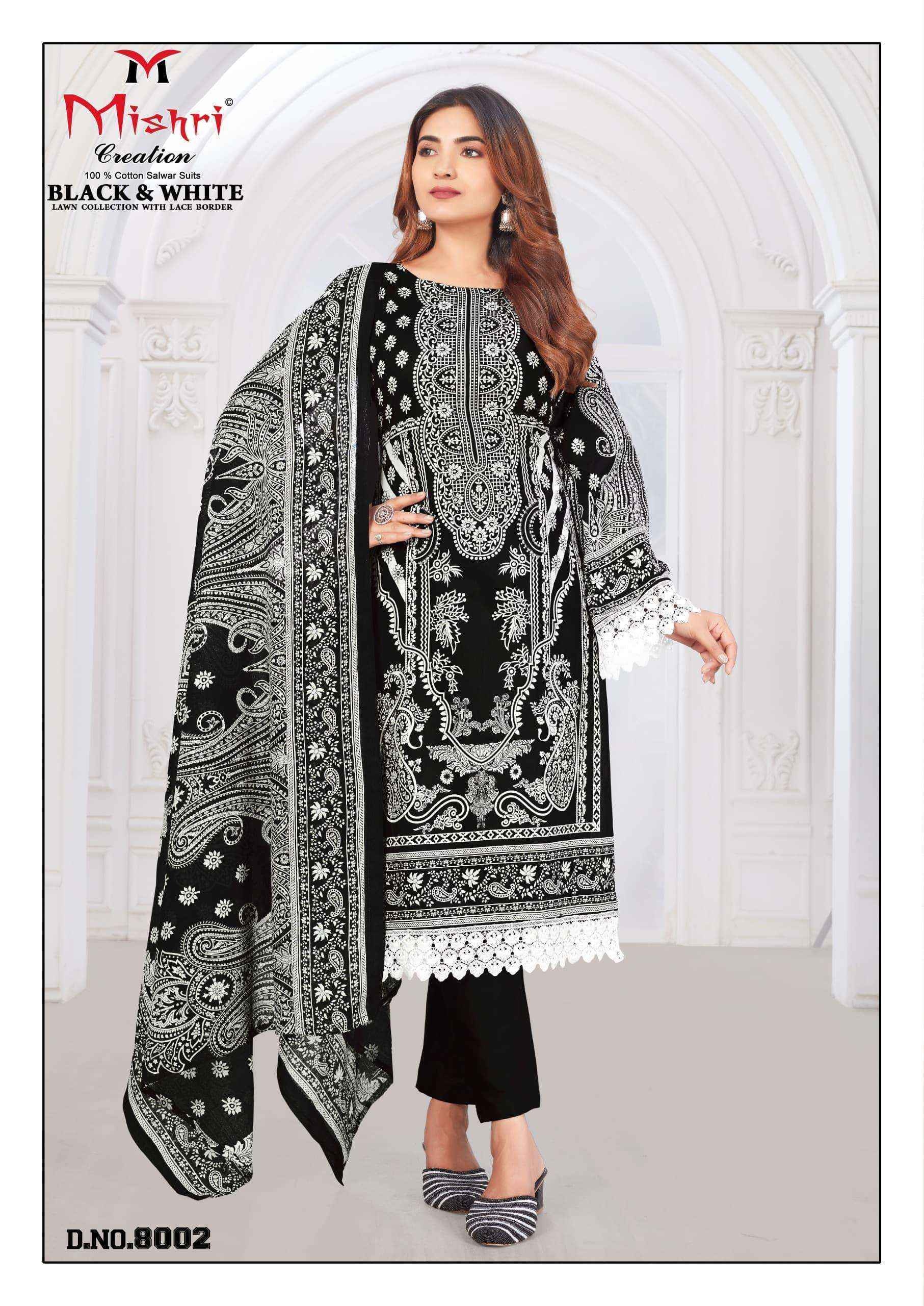 Mishri Creation Black & White Lawn Collection Vol-8 Lawn Cotton Dress Material (6 pcs Catalogue)