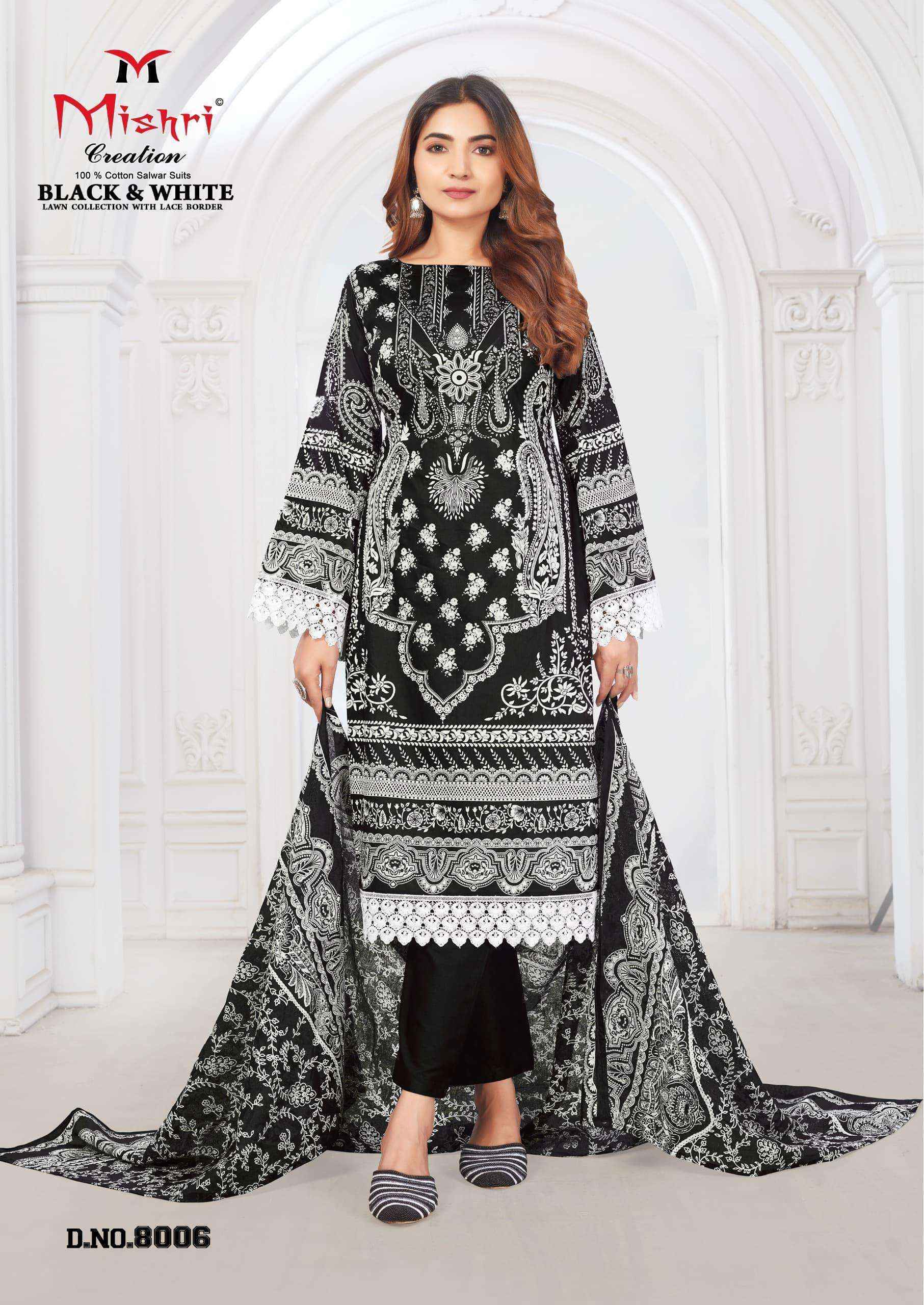 Mishri Creation Black & White Lawn Collection Vol-8 Lawn Cotton Dress Material (6 pcs Catalogue)