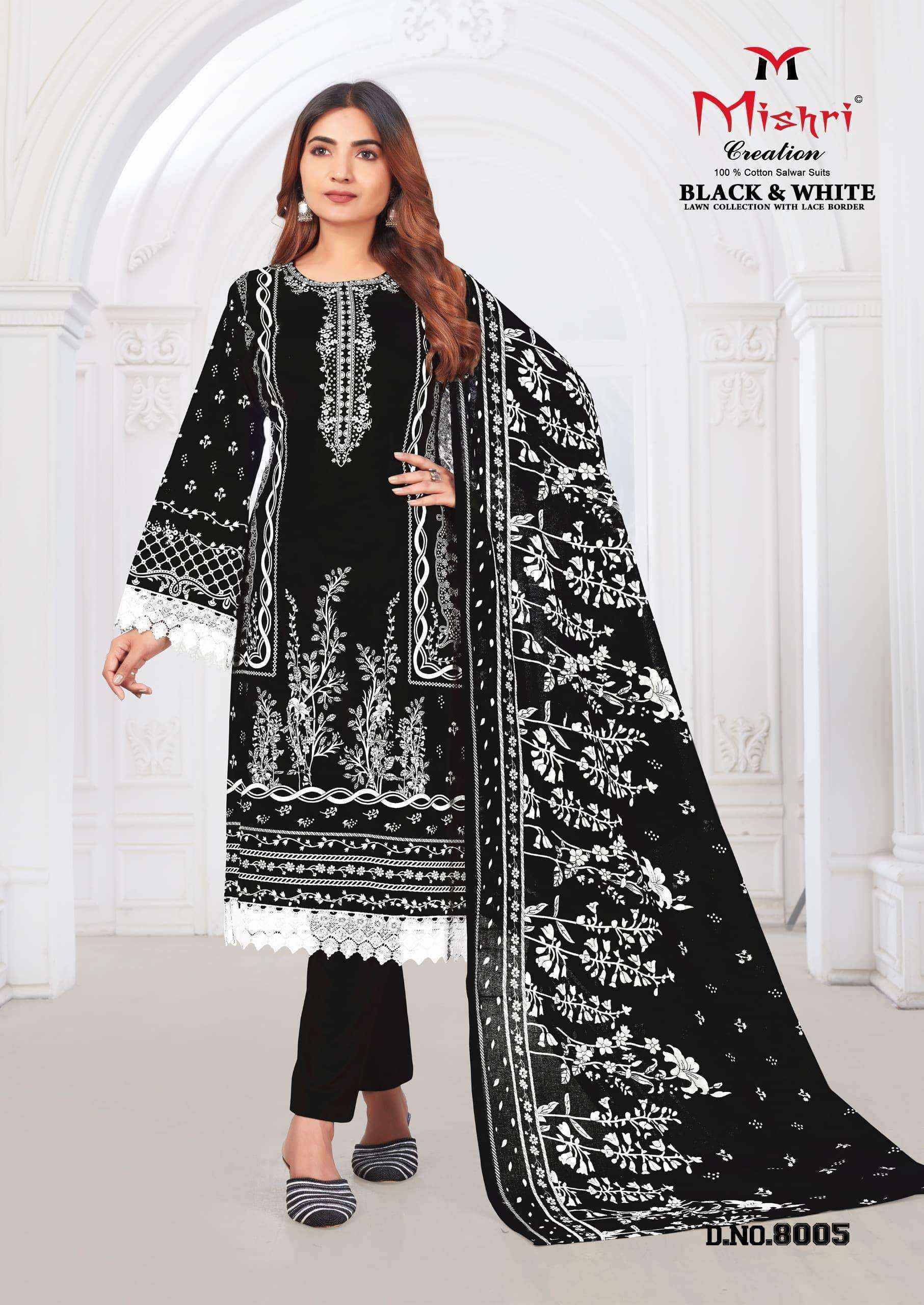 Mishri Creation Black & White Lawn Collection Vol-8 Lawn Cotton Dress Material (6 pcs Catalogue)