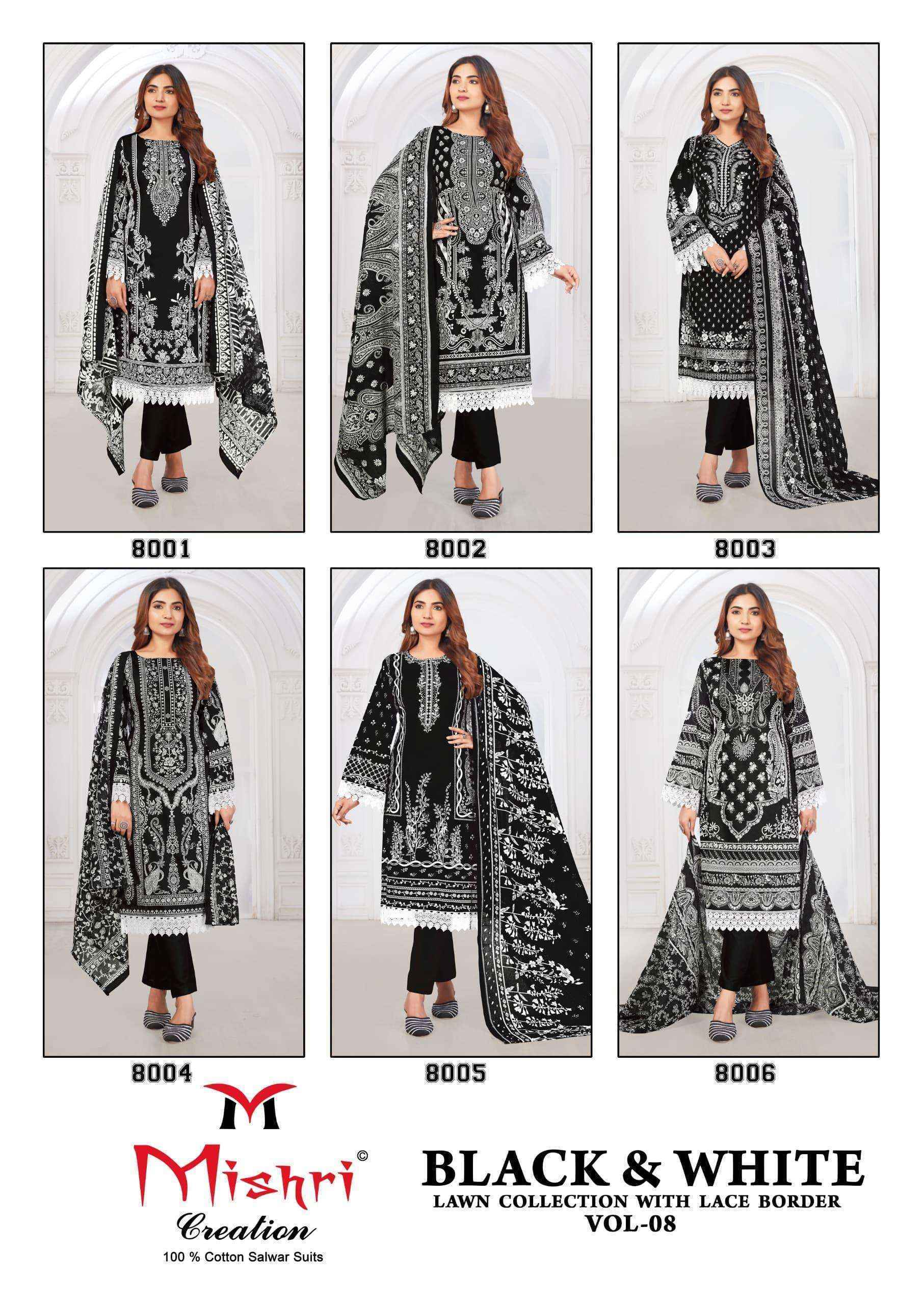 Mishri Creation Black & White Lawn Collection Vol-8 Lawn Cotton Dress Material (6 pcs Catalogue)