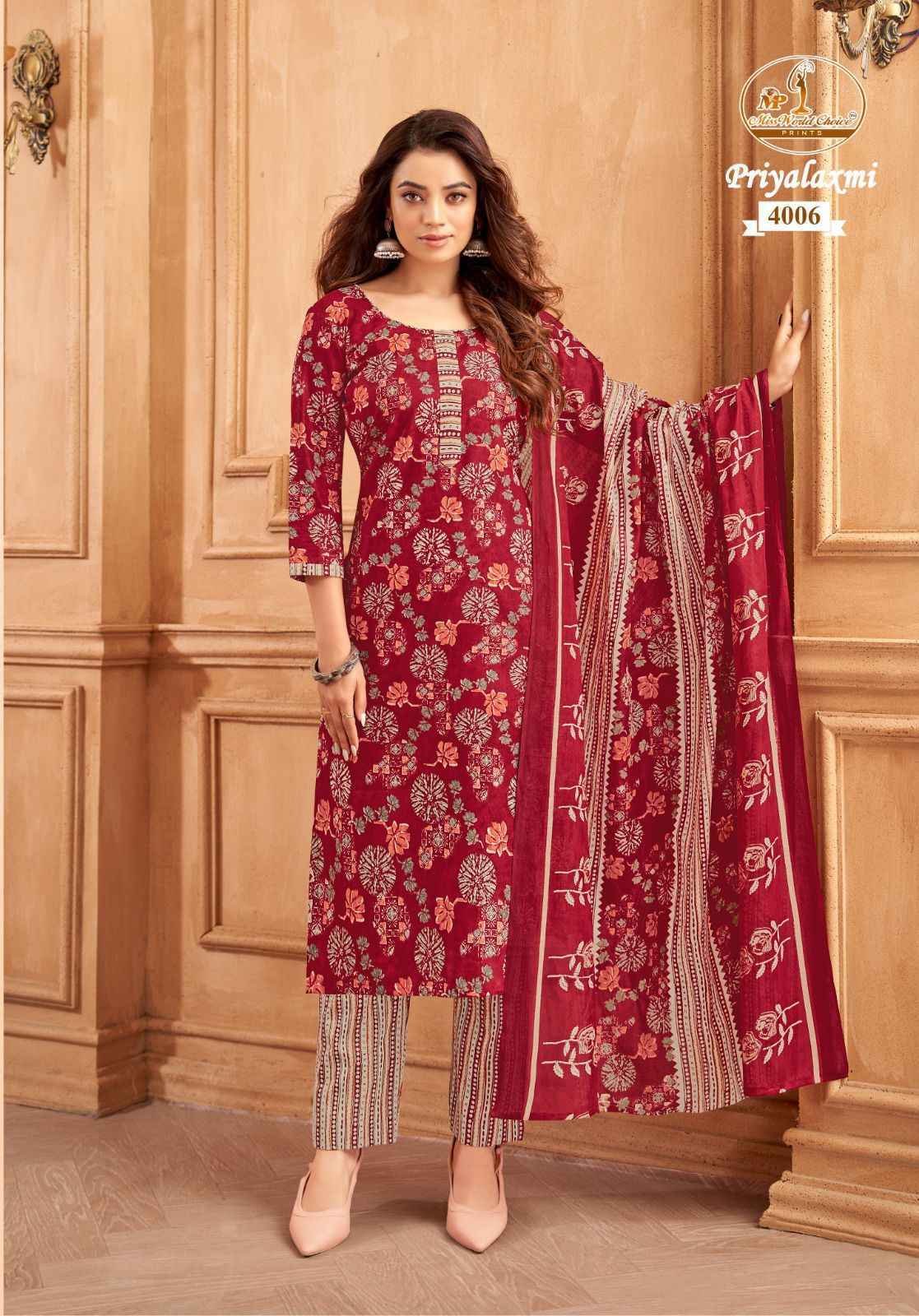 Miss World Choice Priyalaxmi Vol-4 Cotton Dress Material (10 pcs Catalogue)