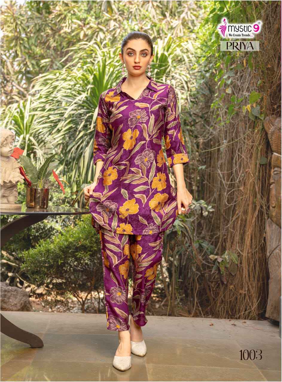 Mystic 9 Priya Vol-1 Viscouse Rayon Co Ord Set (10 pcs Catalogue)