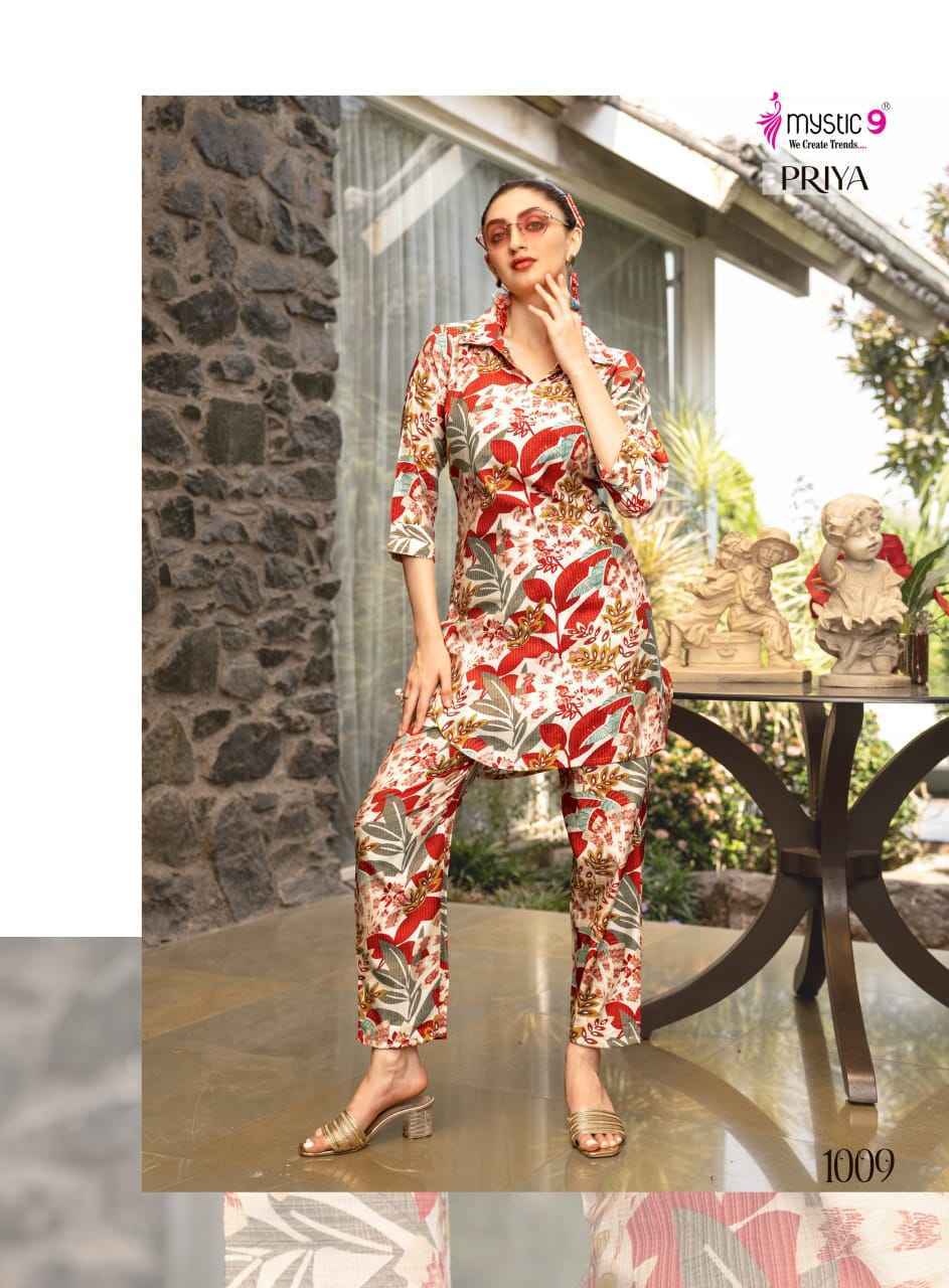 Mystic 9 Priya Vol-1 Viscouse Rayon Co Ord Set (10 pcs Catalogue)