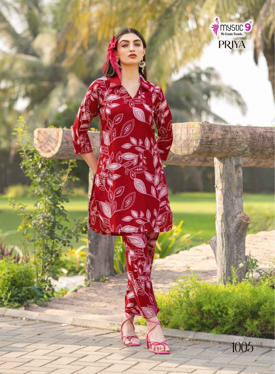 Mystic 9 Priya Vol-1 Viscouse Rayon Co Ord Set (10 pcs Catalogue)