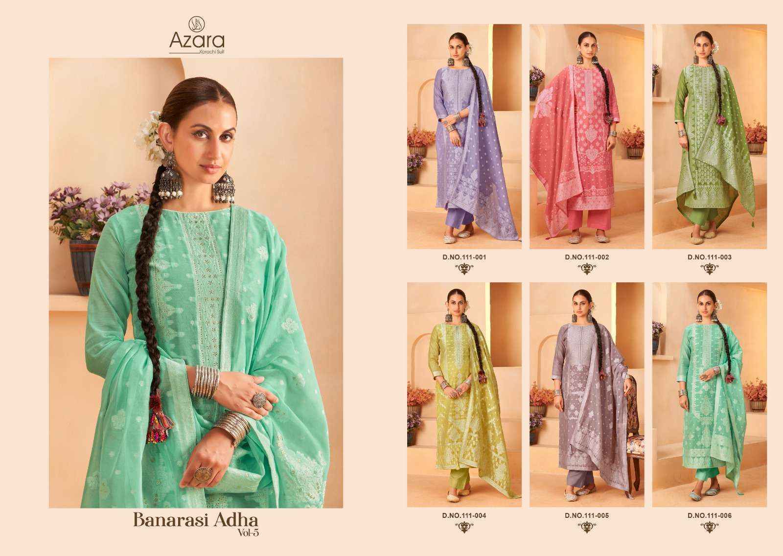 Radhika Fashion Azara Banarashi Adah Vol 5 Cotton Jacquard Dress Material 6 pcs Catalogue