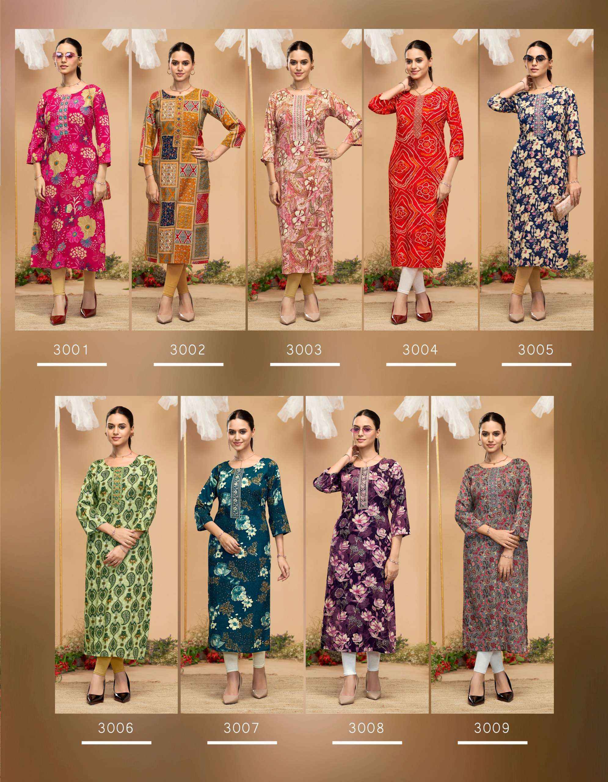 Radhika Lifestyle Alisha Vol 3 Rayon Kurti Combo 9 Pc Catalog