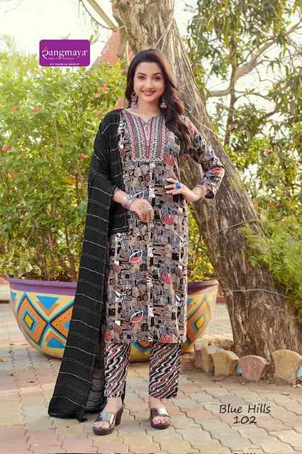 Rangmaya Blue Hills Rayon Readymade Suit (8 pcs Catalogue)