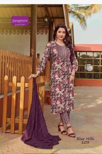Rangmaya Blue Hills Rayon Readymade Suit (8 pcs Catalogue)