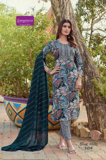 Rangmaya Blue Hills Rayon Readymade Suit (8 pcs Catalogue)