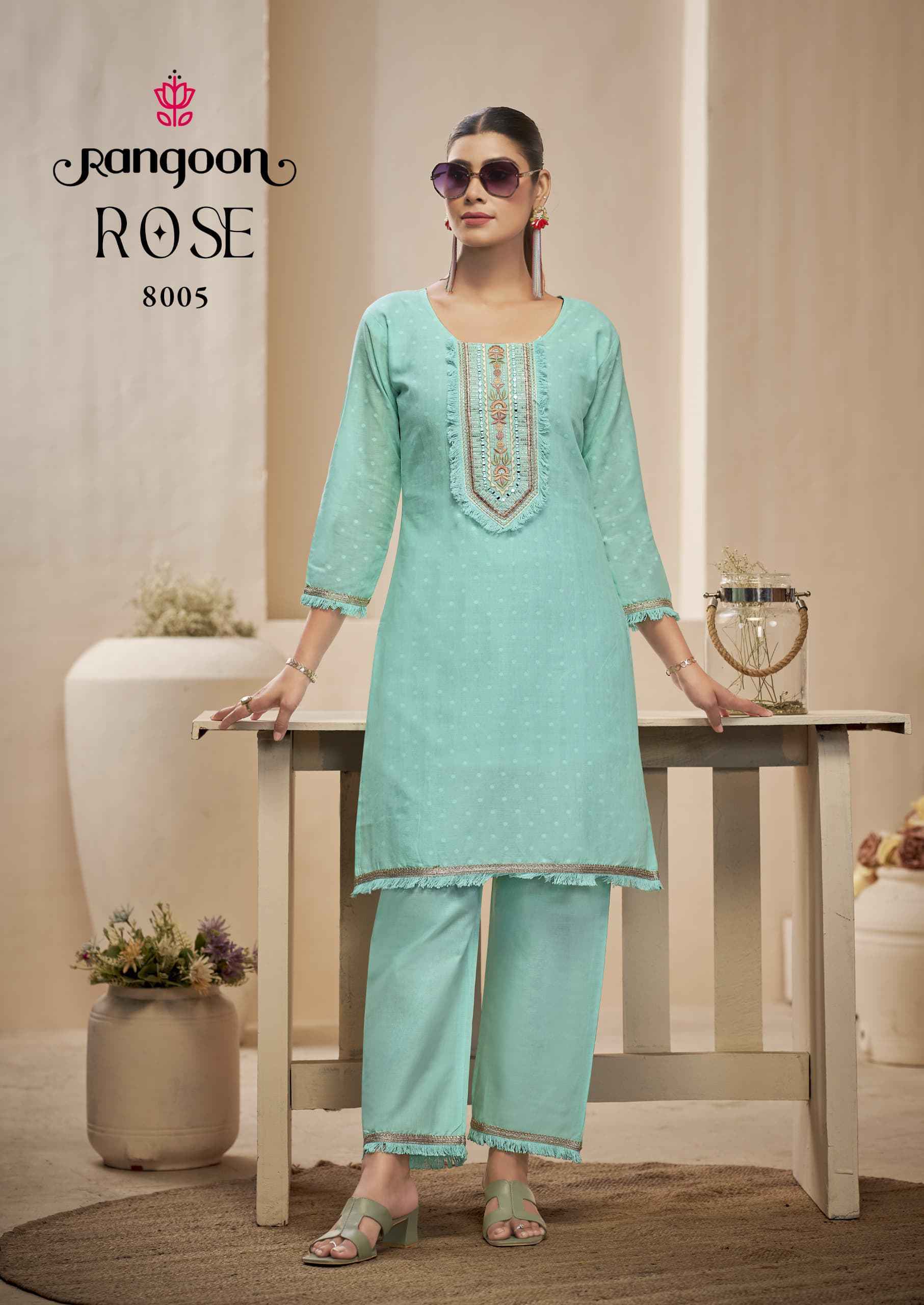 Rangoon Rose Cotton Kurti With Bottom (8 pcs Catalogue)