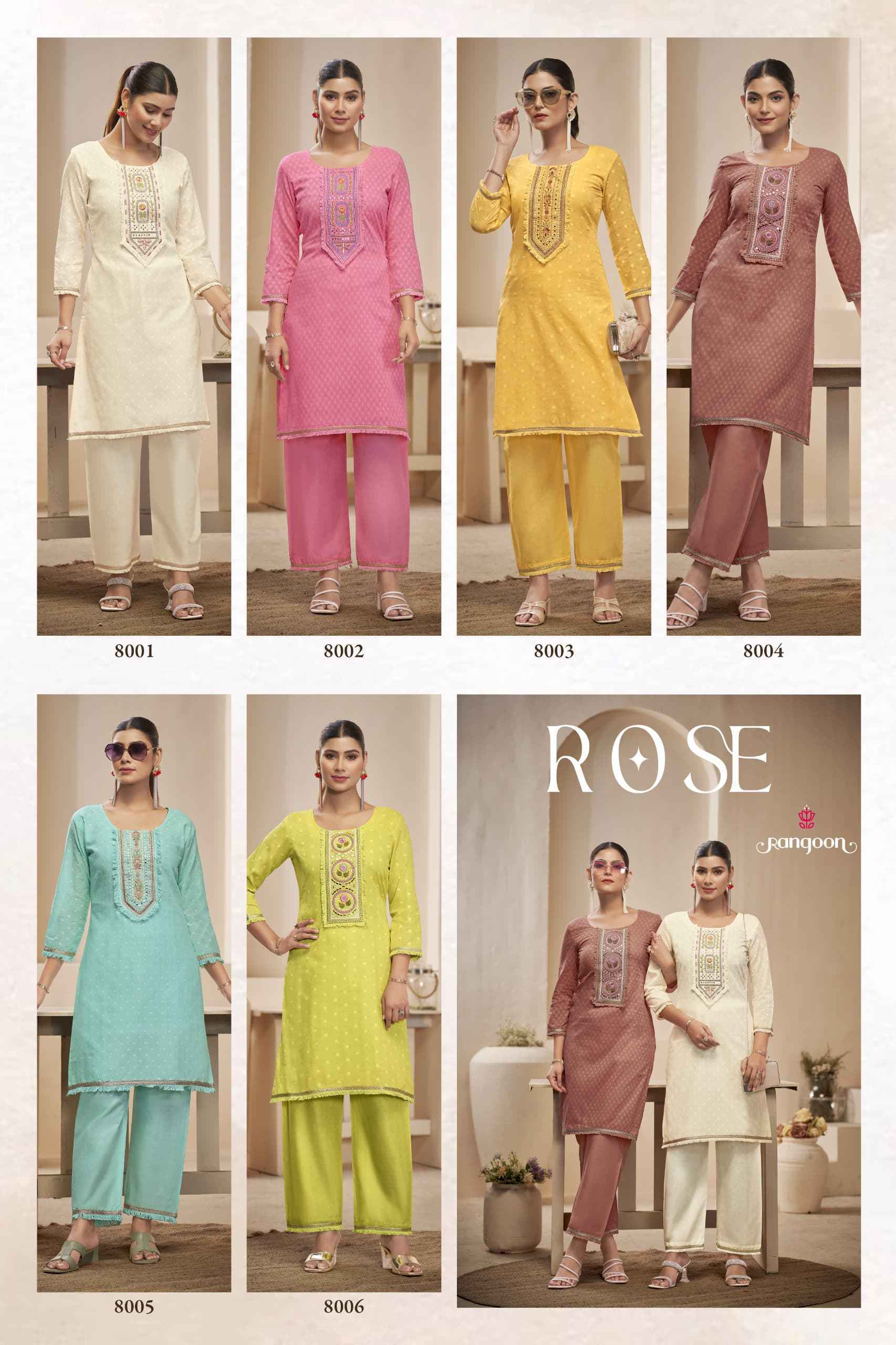Rangoon Rose Cotton Kurti With Bottom (8 pcs Catalogue)