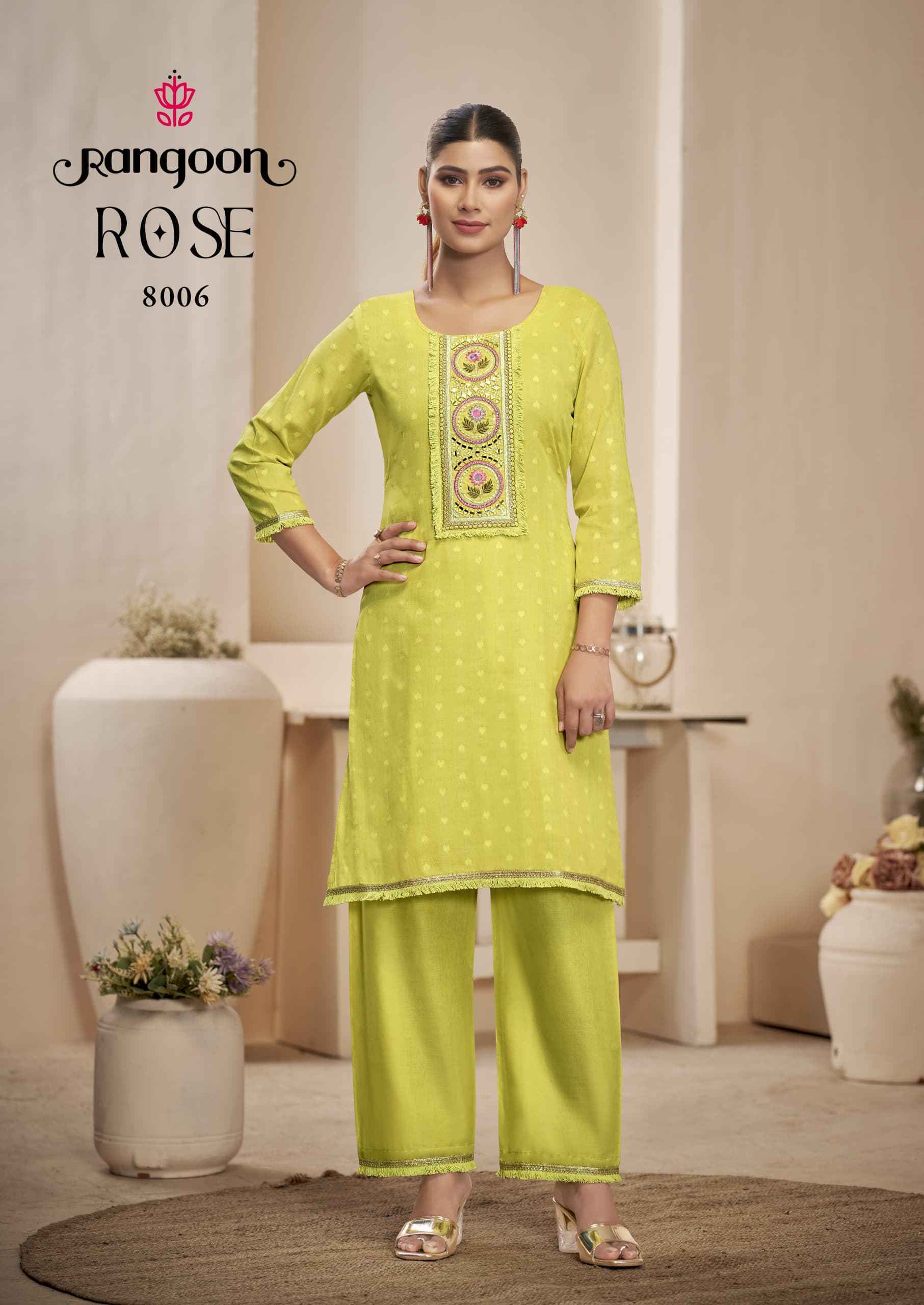 Rangoon Rose Cotton Kurti With Bottom (8 pcs Catalogue)