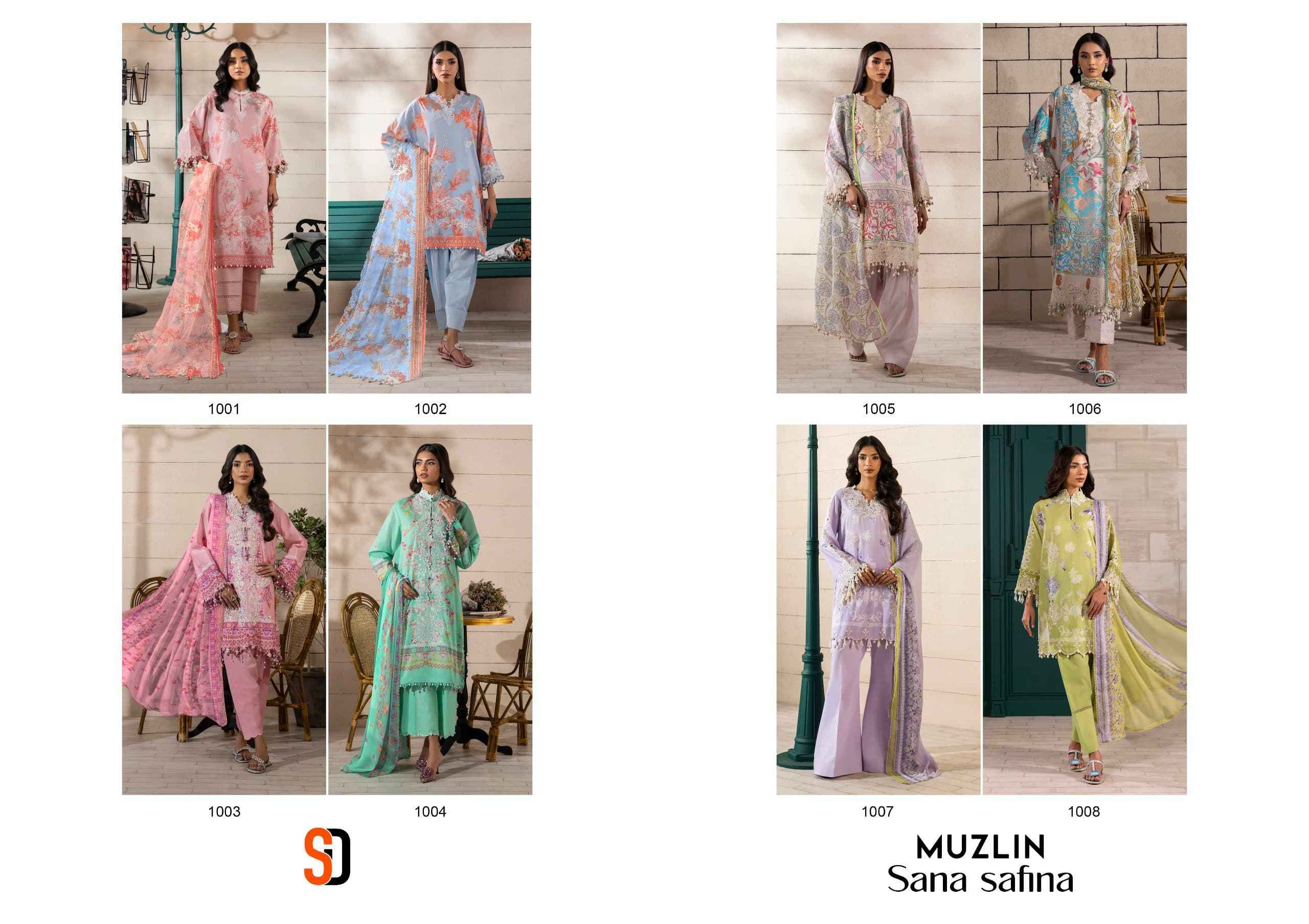 Shraddha Designer Muzlin Sana Safinaz Lawn Cotton Dress Material (8 pcs Catalogue)