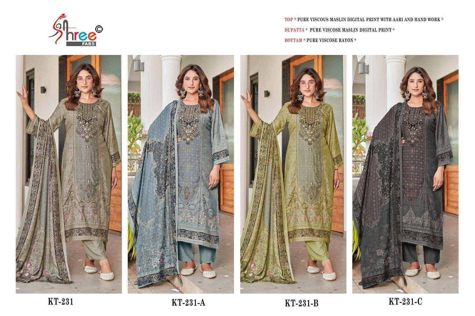 Shree Fabs Kt-231 Viscouse Musline Dress Material (4 pcs Catalogue)