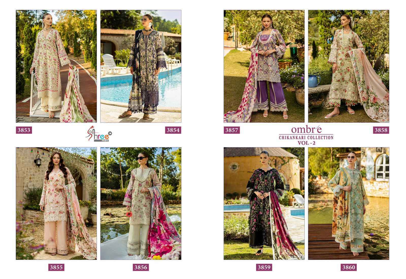 Shree Fabs Ombre Chikankari Collection Vol-2 Cotton Dress Material (8 pcs Catalogue)