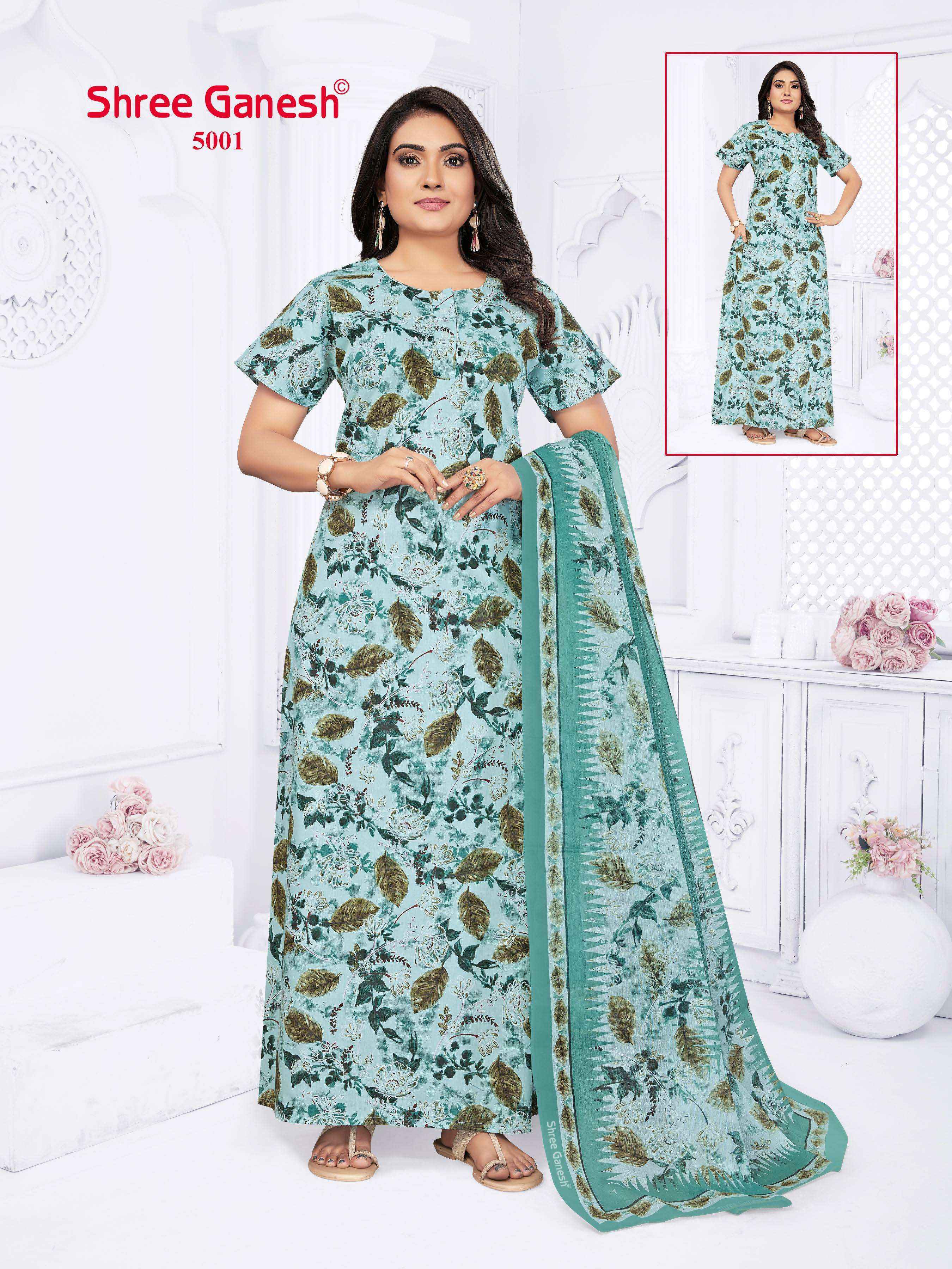 Shree Ganesh Kalki Vol-5 Cotton Gown With Dupatta (15 pcs Catalogue)