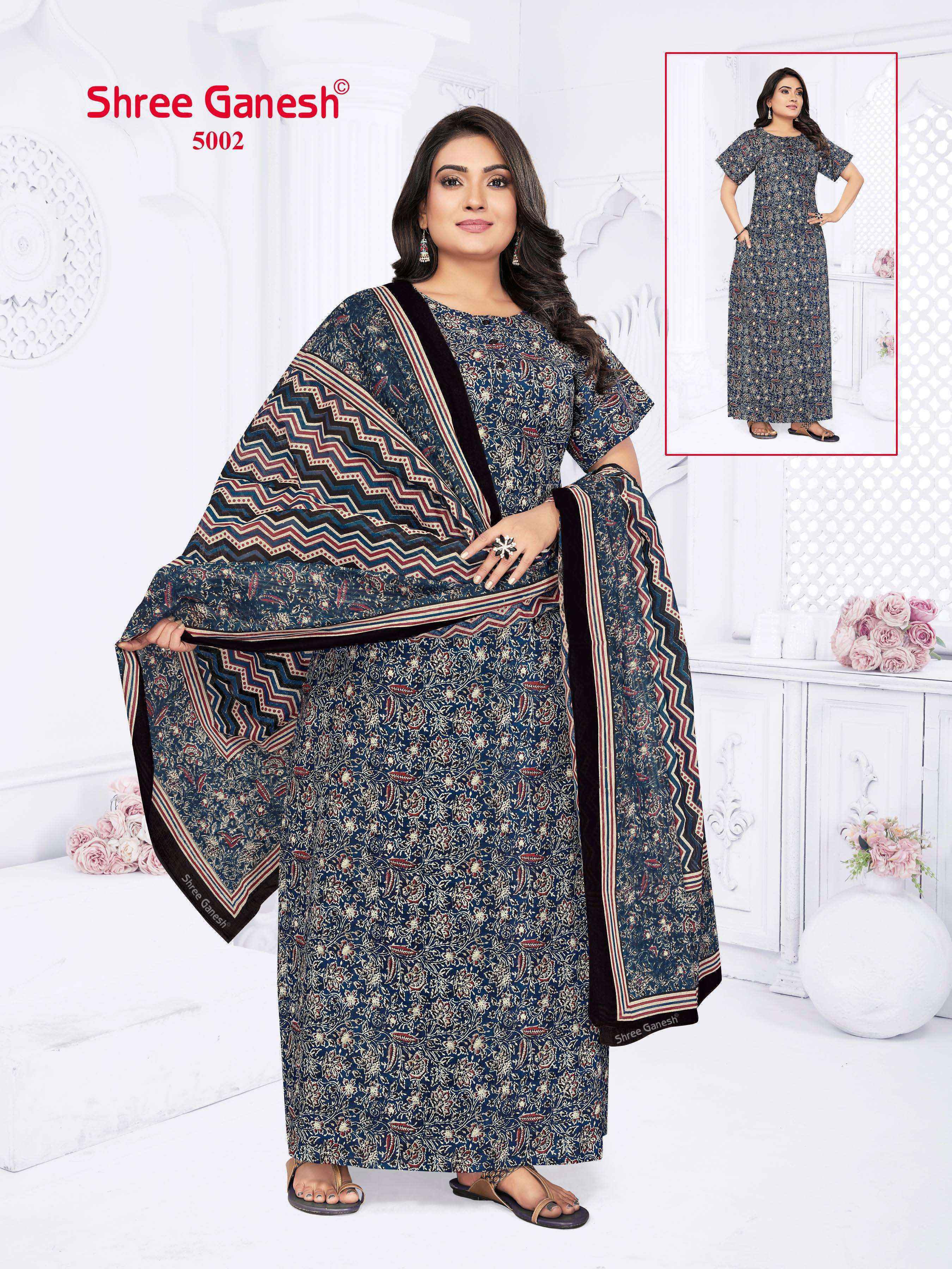 Shree Ganesh Kalki Vol-5 Cotton Gown With Dupatta (15 pcs Catalogue)