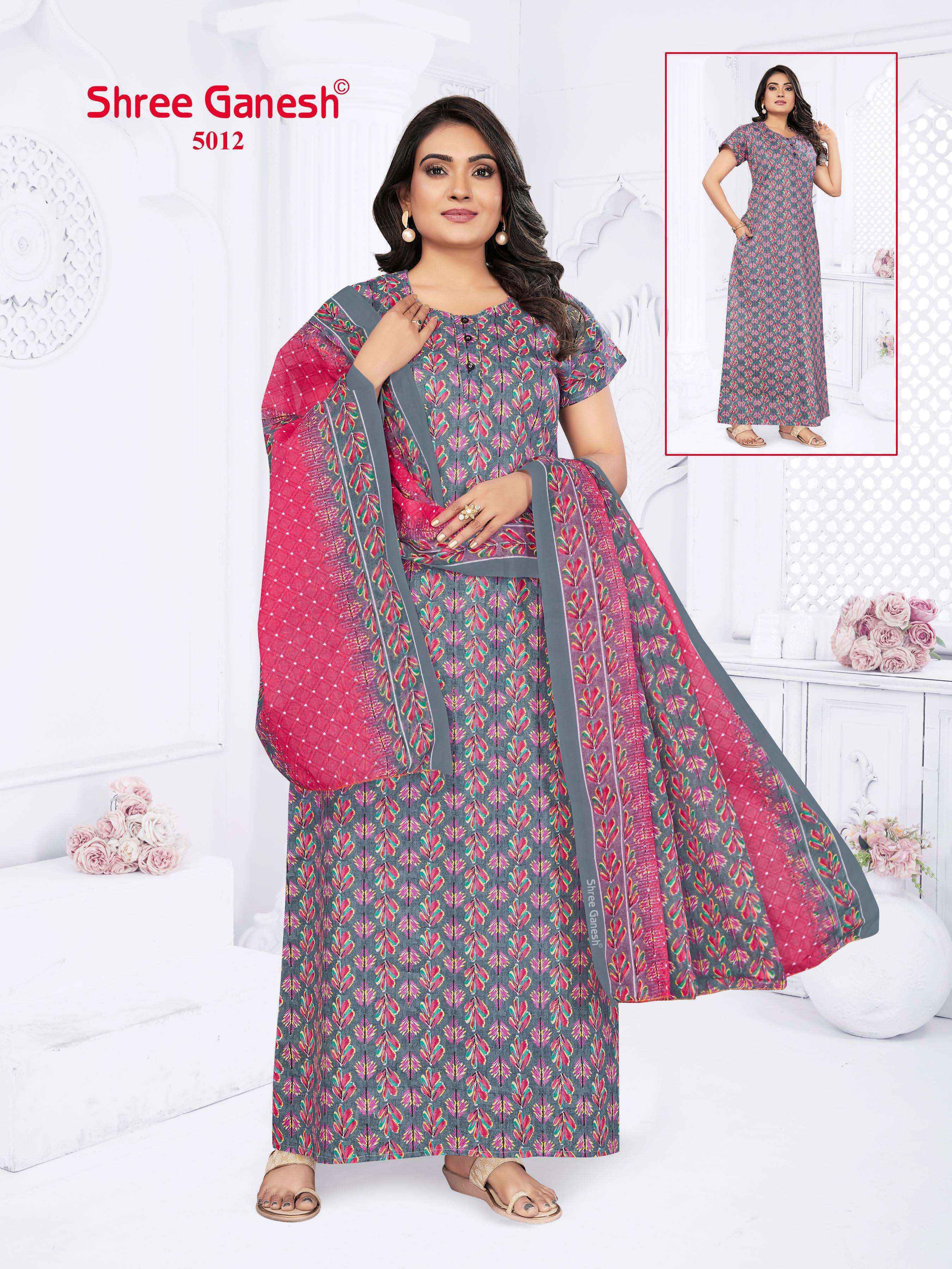 Shree Ganesh Kalki Vol-5 Cotton Gown With Dupatta (15 pcs Catalogue)