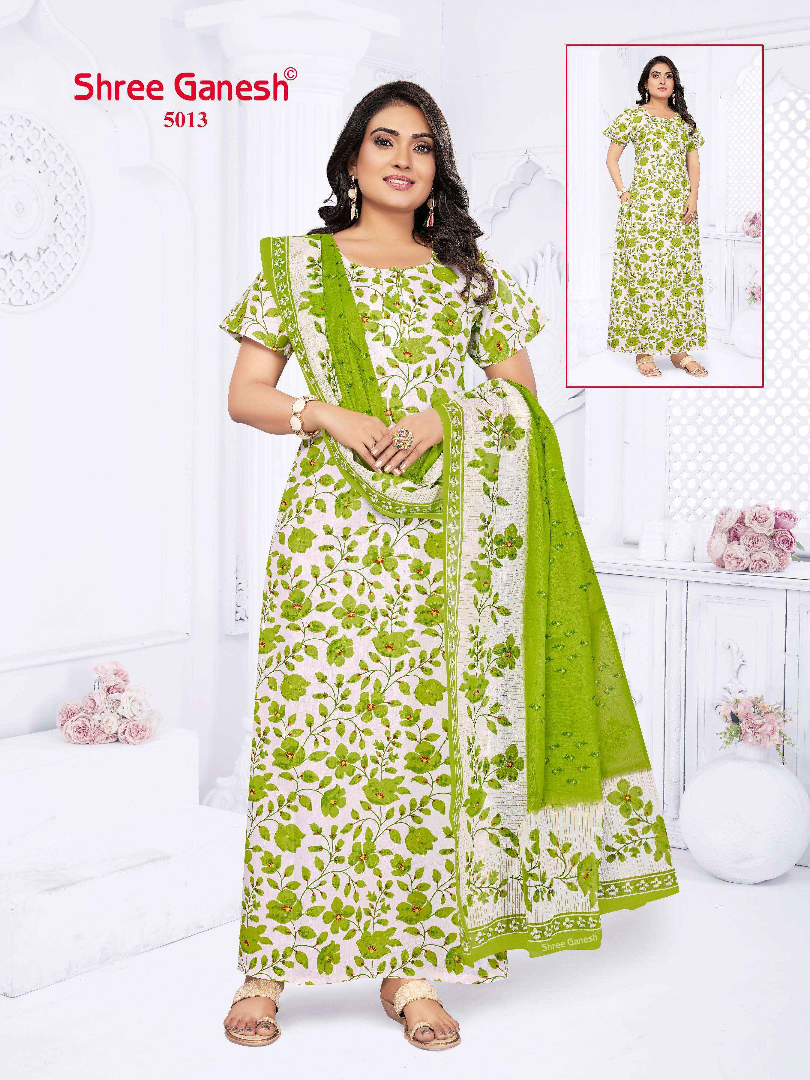 Shree Ganesh Kalki Vol-5 Cotton Gown With Dupatta (15 pcs Catalogue)