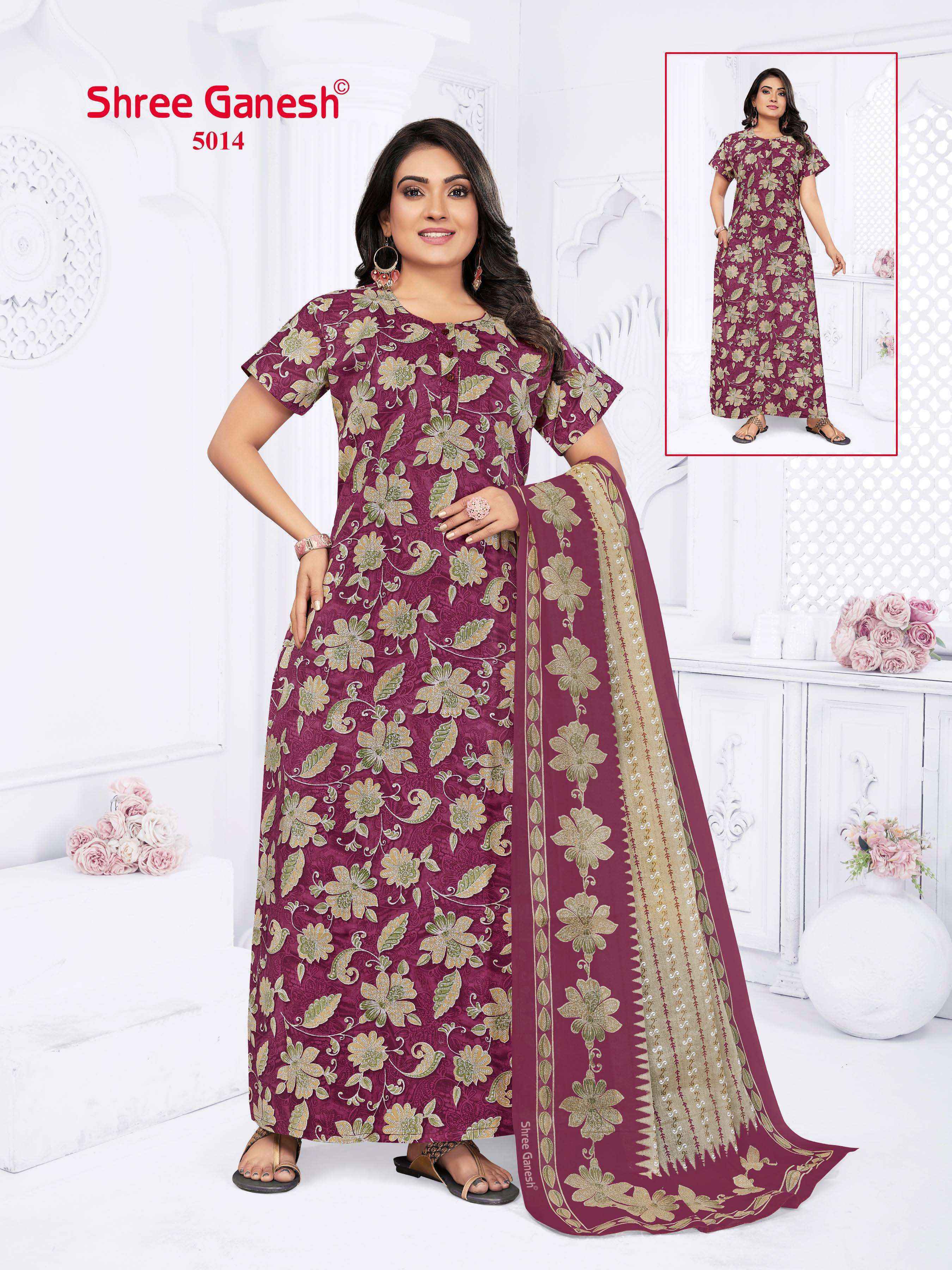 Shree Ganesh Kalki Vol-5 Cotton Gown With Dupatta (15 pcs Catalogue)