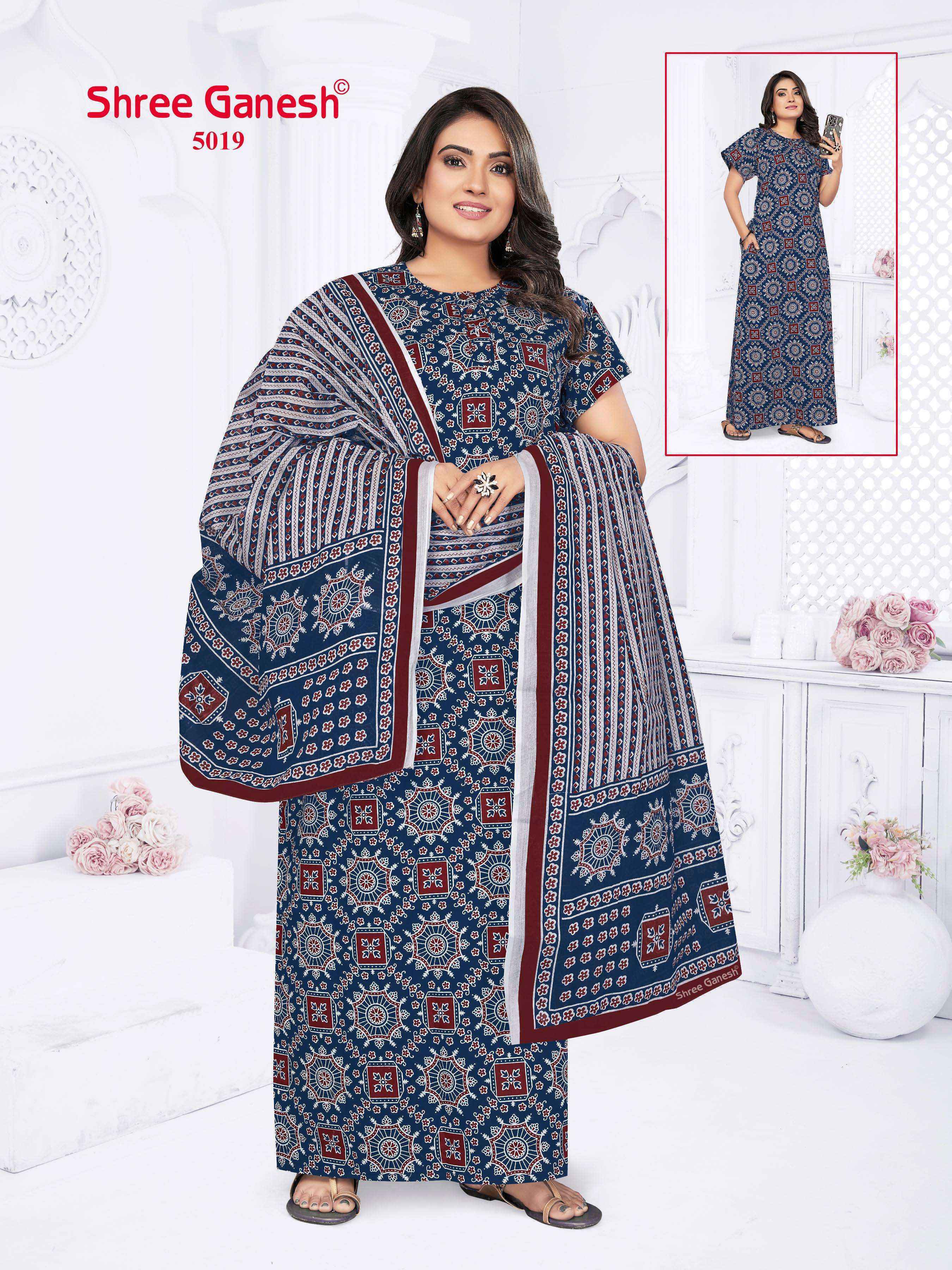 Shree Ganesh Kalki Vol-5 Cotton Gown With Dupatta (15 pcs Catalogue)